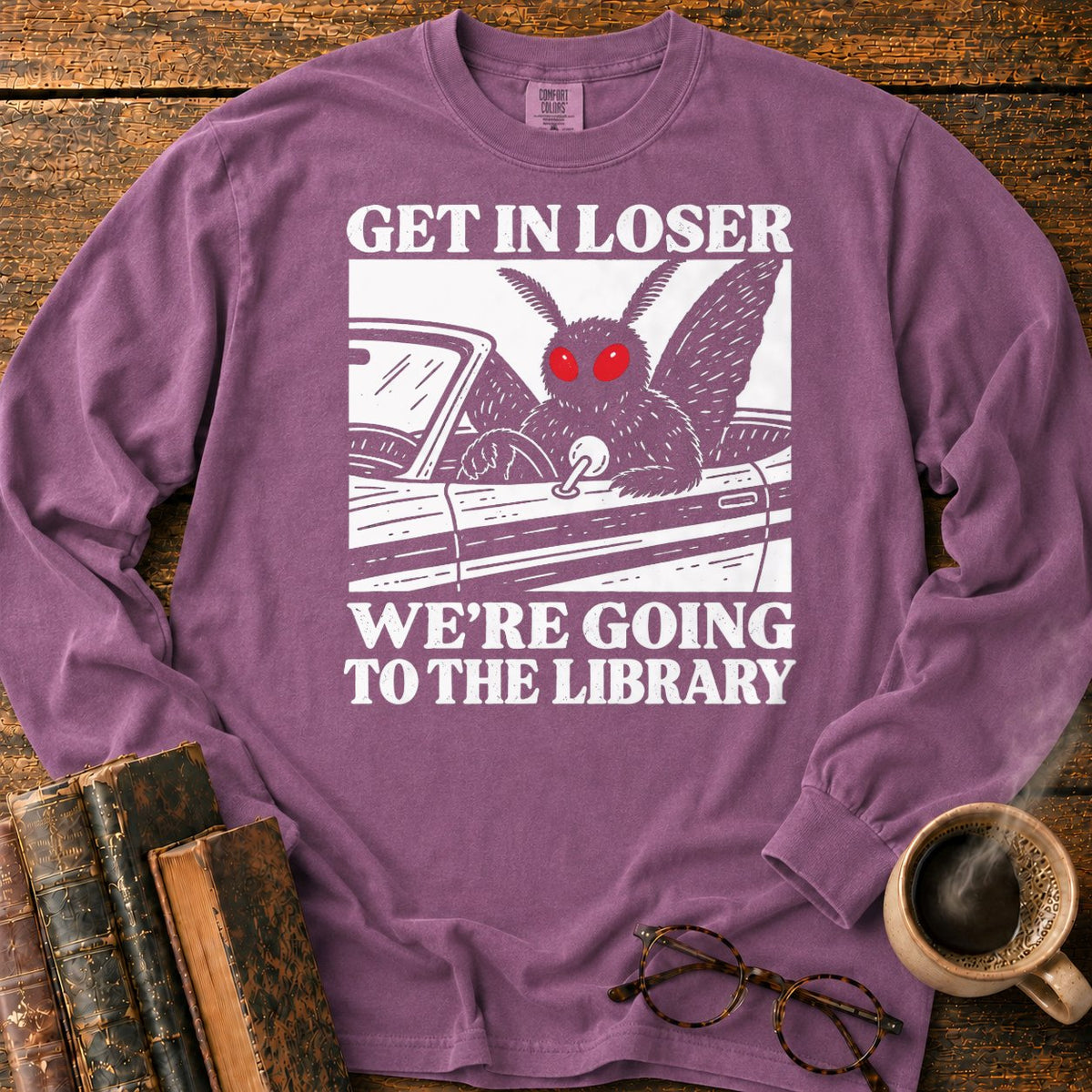 Get In Loser Mothman Library LS T-Shirt in Berry – BooksThreads