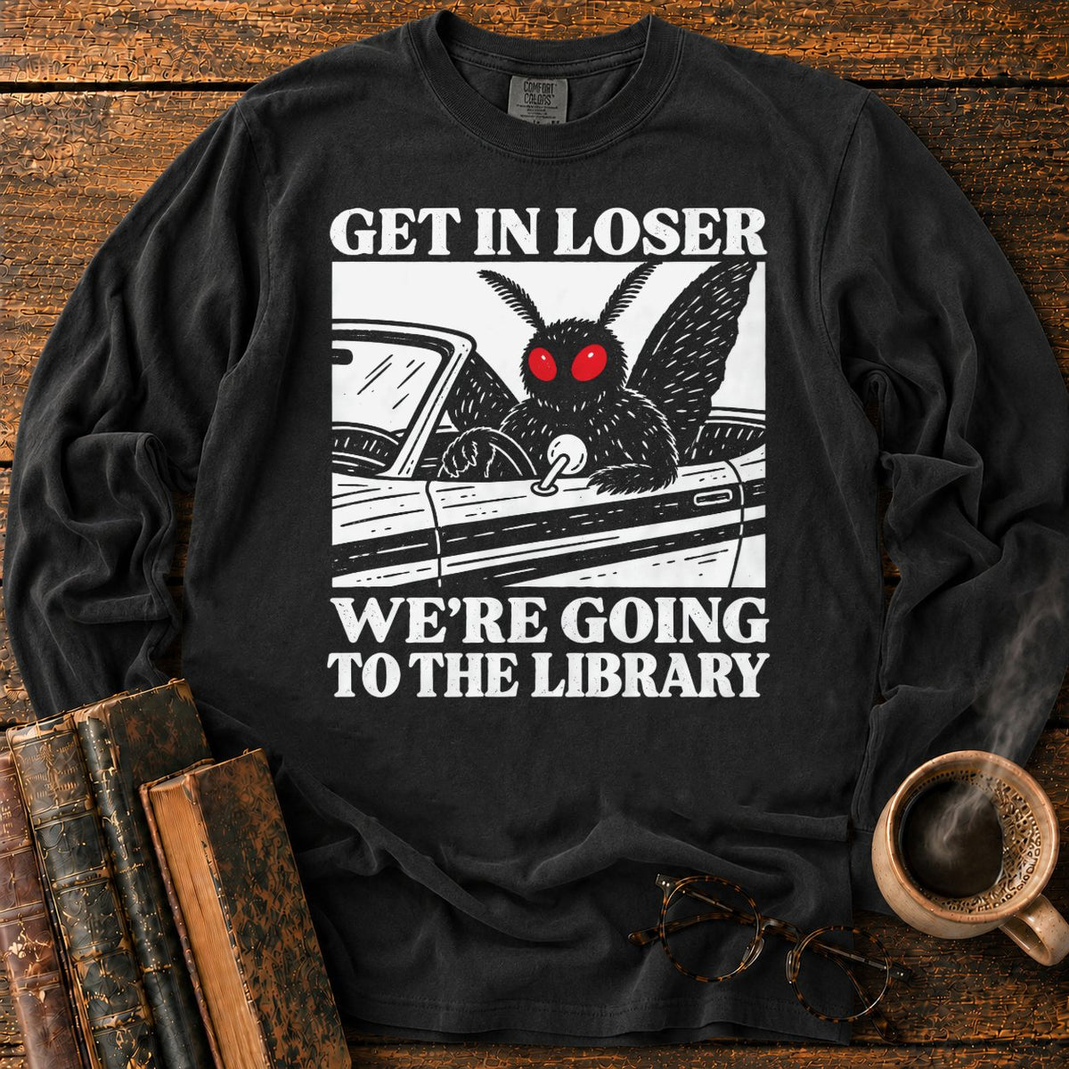 Get In Loser Mothman Library LS T-Shirt in Black – BooksThreads