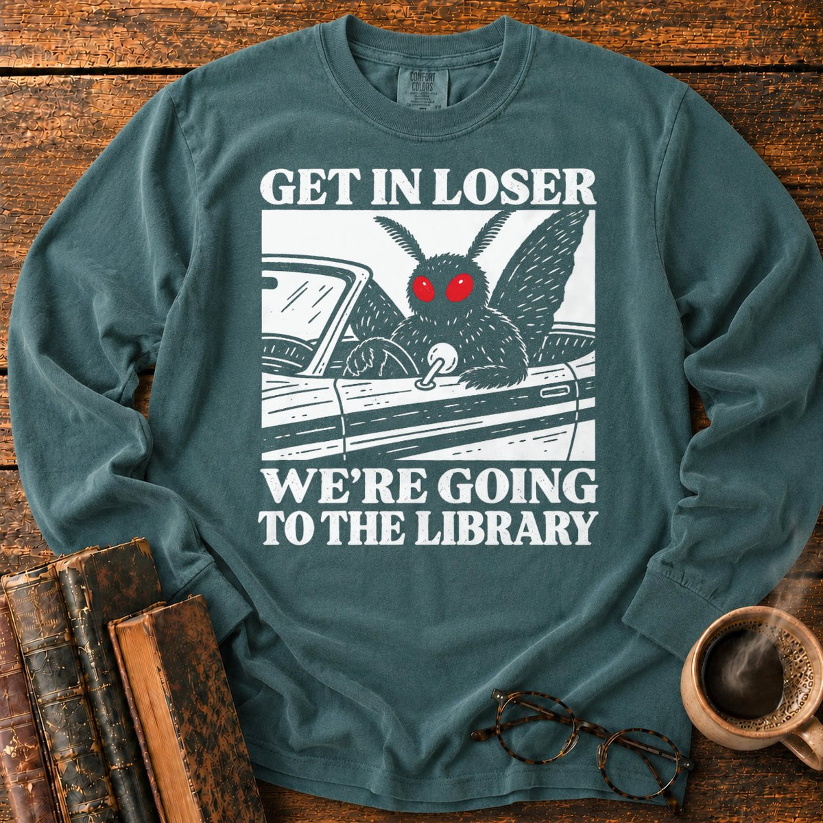 Get In Loser Mothman Library LS T-Shirt in Blue Spruce – BooksThreads