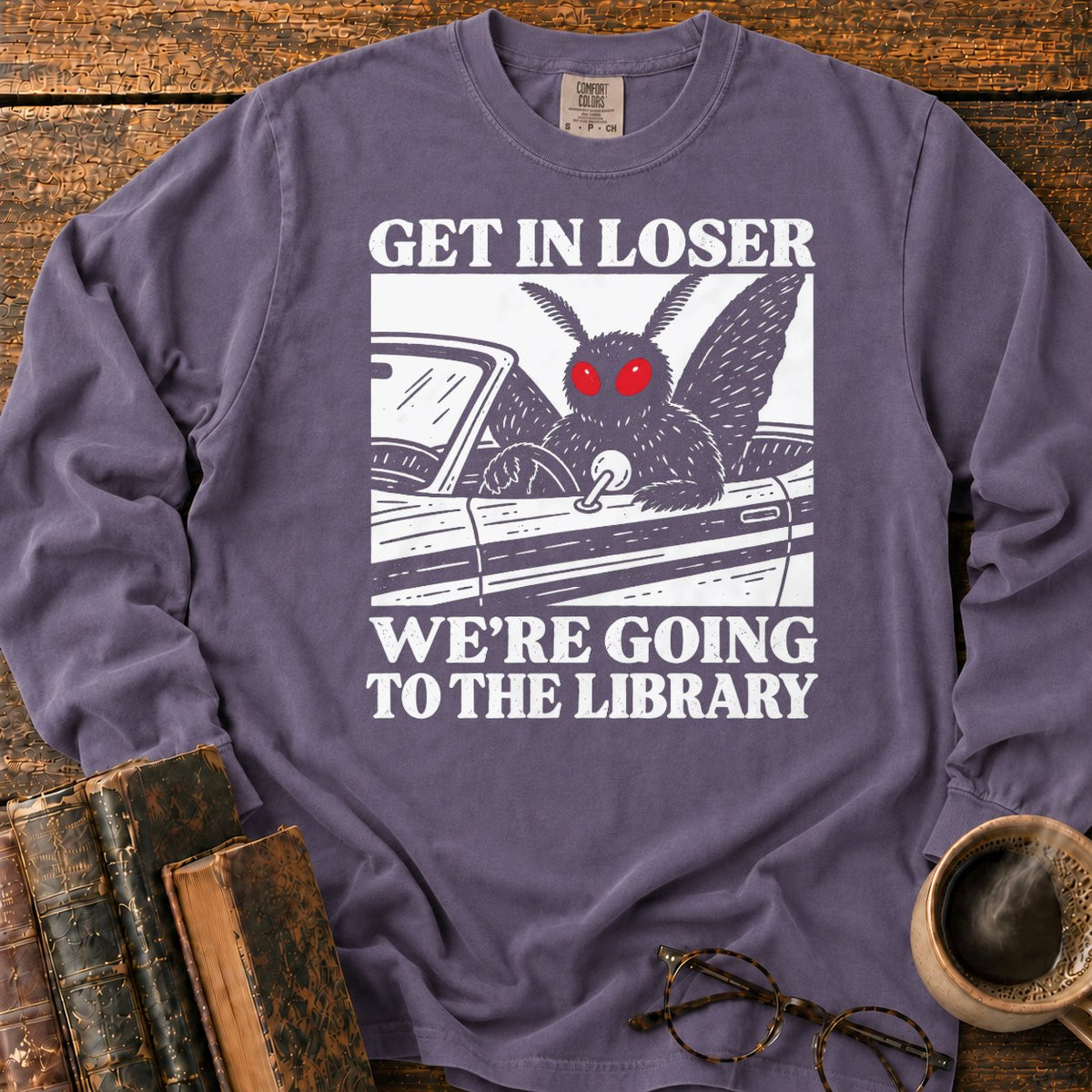 Get In Loser Mothman Library LS T-Shirt in Grape – BooksThreads