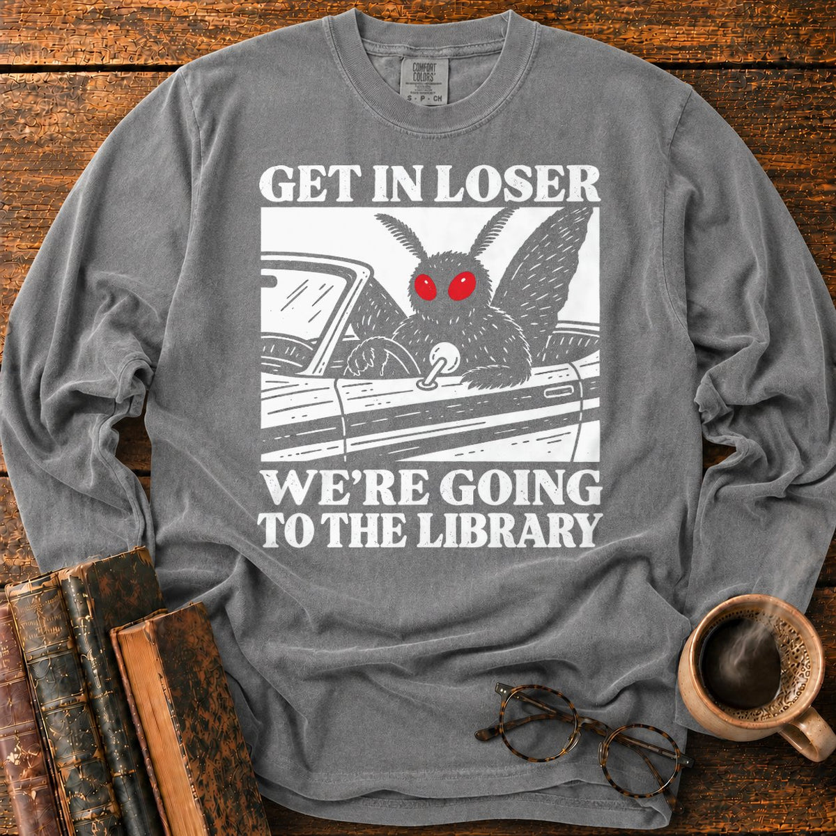 Get In Loser Mothman Library LS T-Shirt in Pepper – BooksThreads