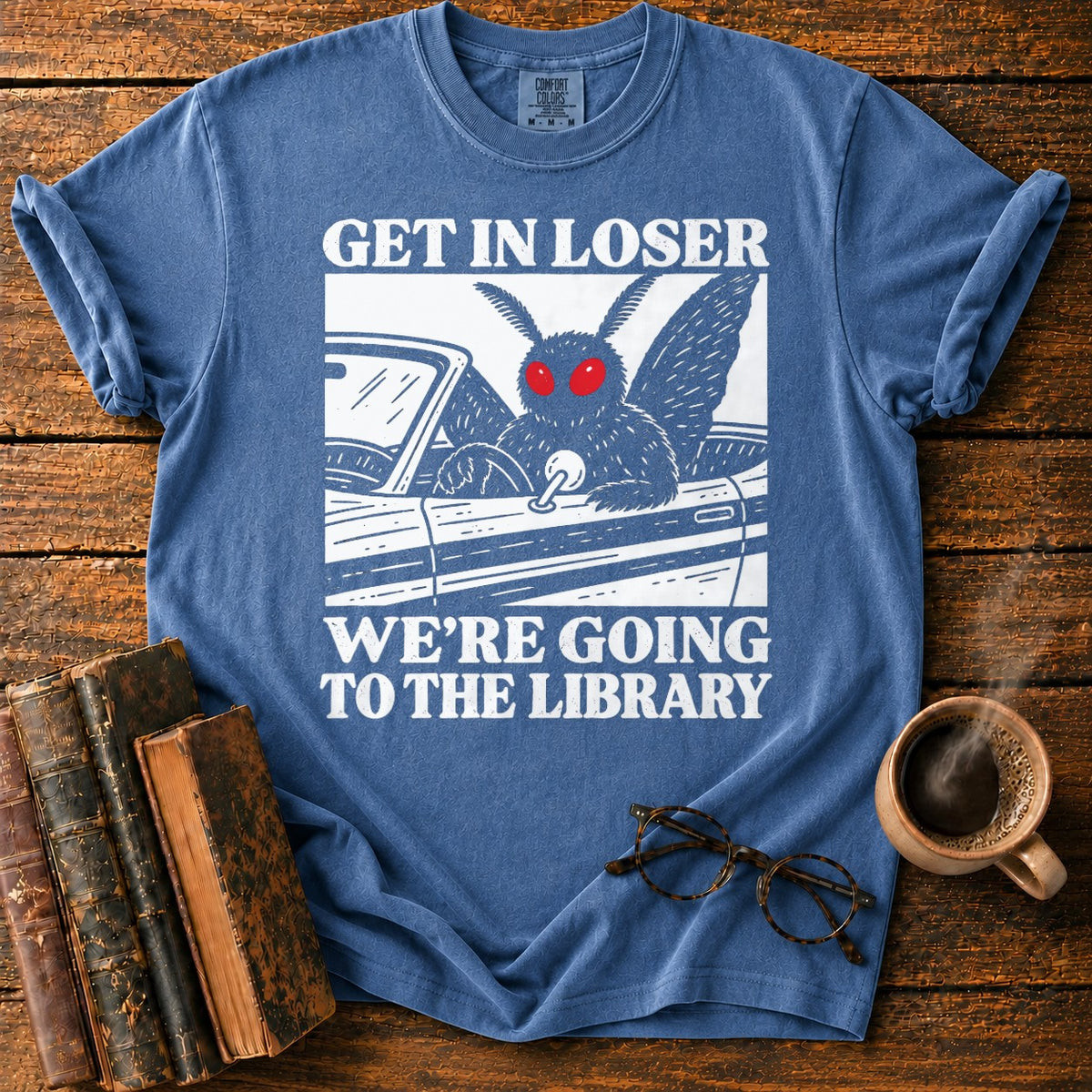 Get In Loser Mothman Library T-Shirt in Denim – BooksThreads