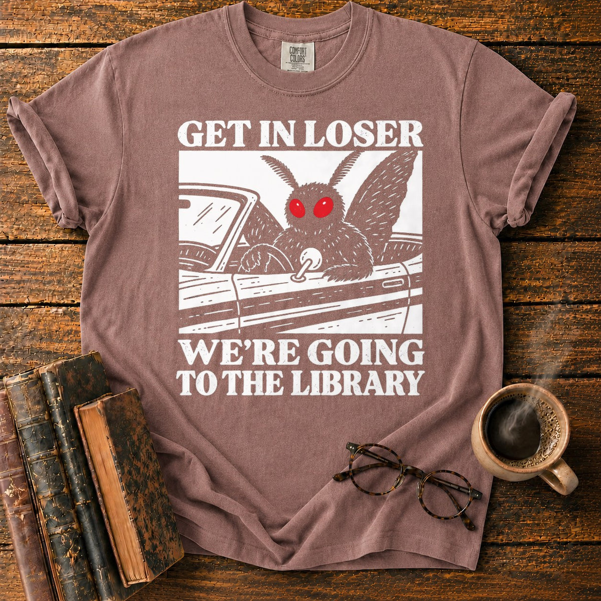 Get In Loser Mothman Library T-Shirt in Espresso – BooksThreads