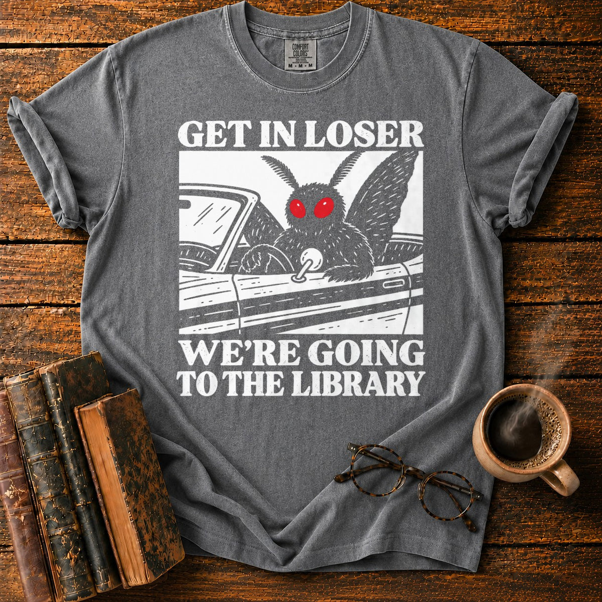 Get In Loser Mothman Library T-Shirt in Pepper – BooksThreads