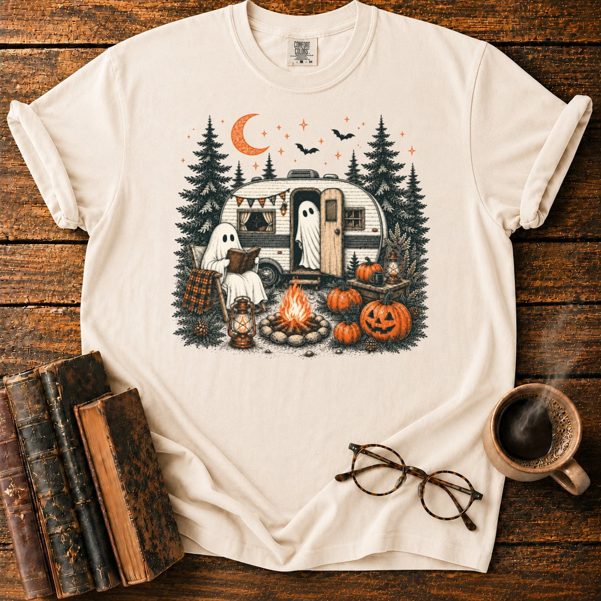 Ghost Camping Halloween T-Shirt in Ivory – BooksThreads