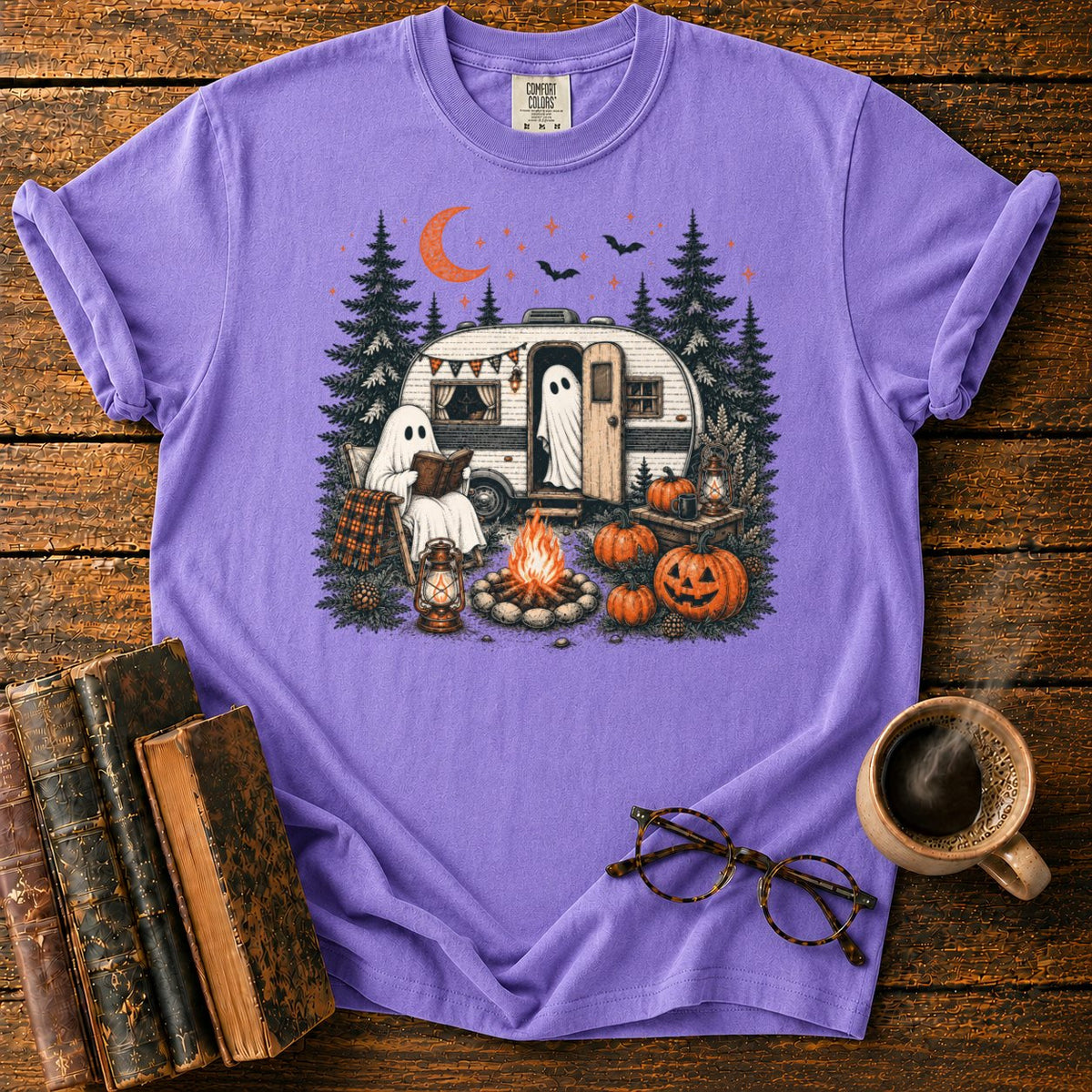 Ghost Camping Halloween T-Shirt in Violet – BooksThreads