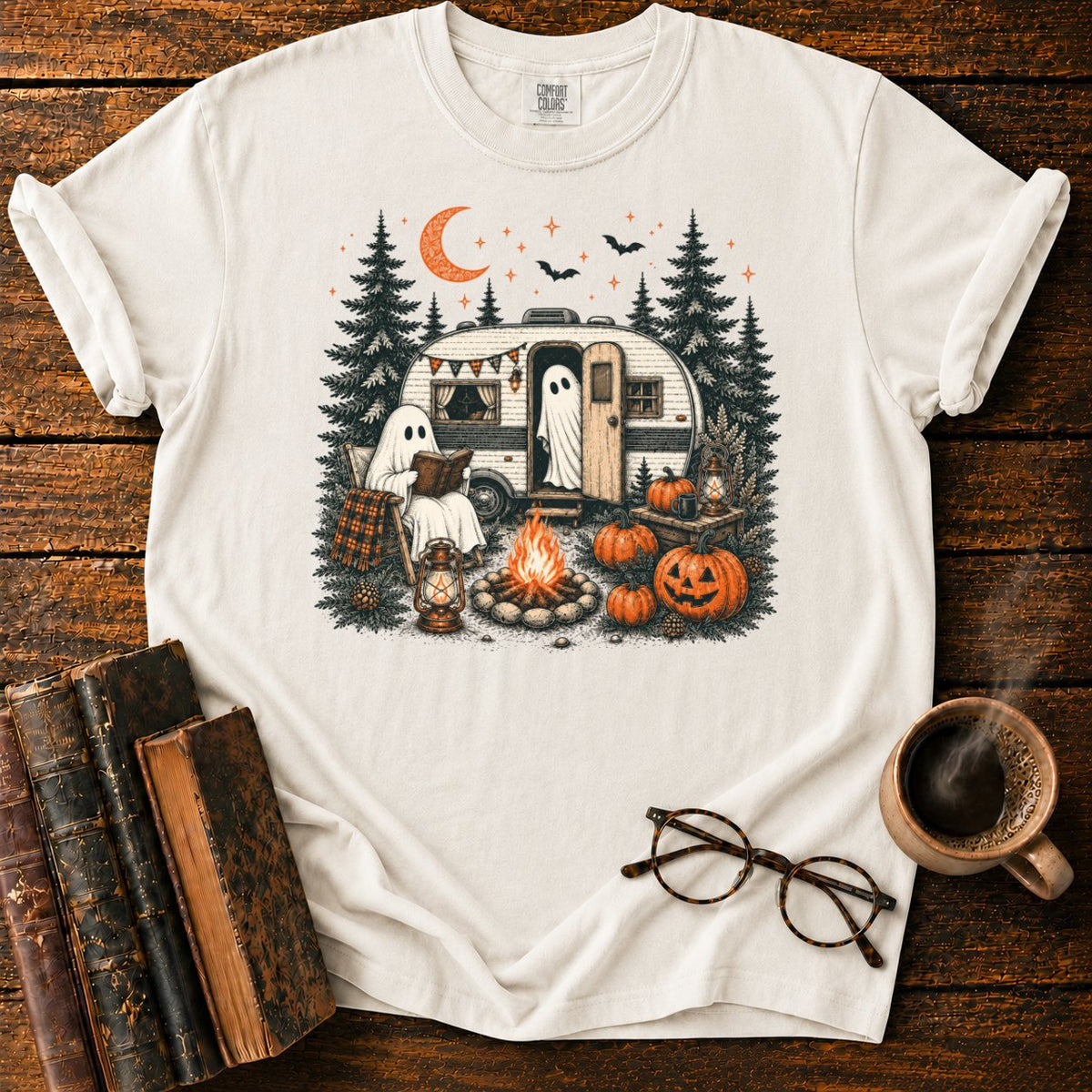 Ghost Camping Halloween T-Shirt in White – BooksThreads