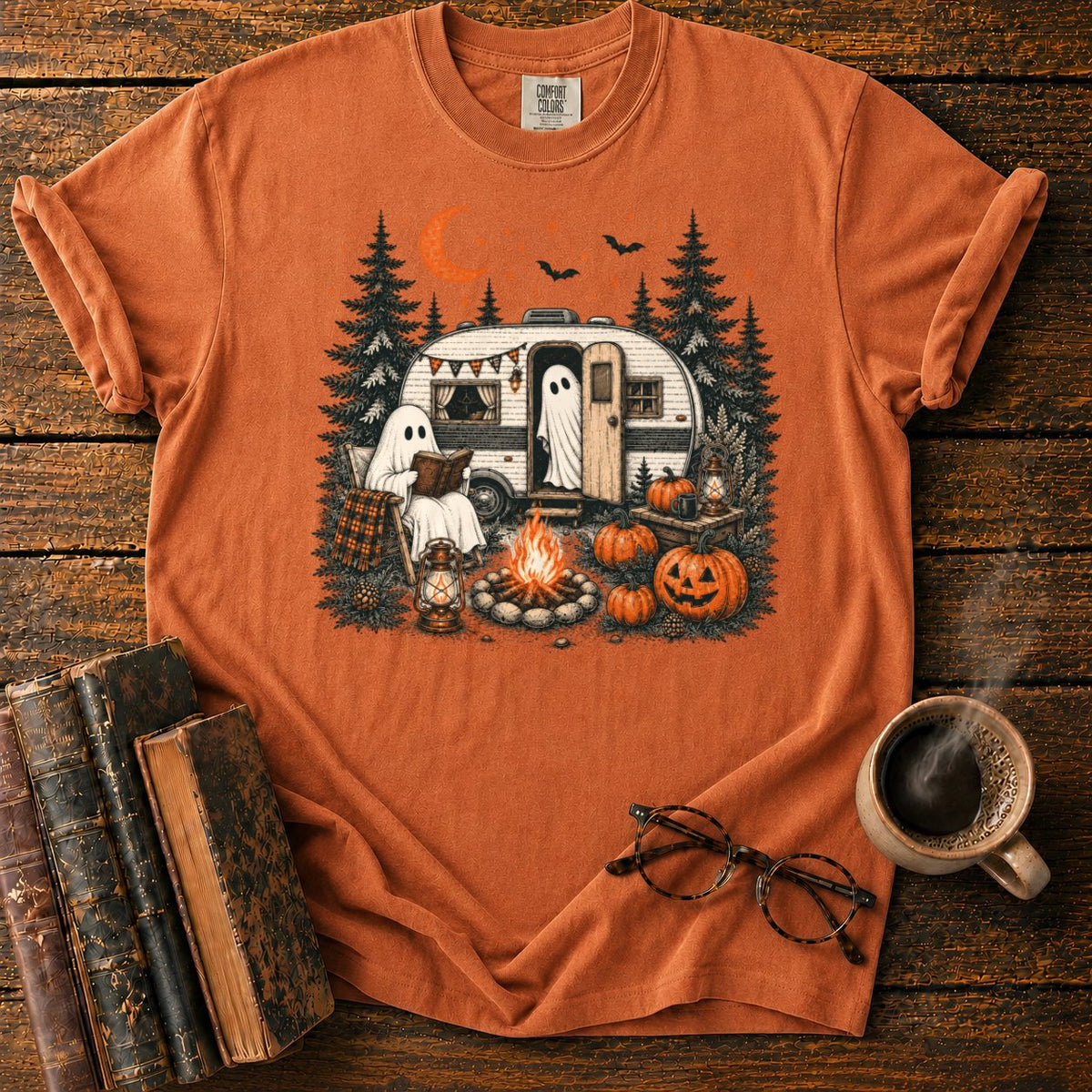Ghost Camping Halloween T-Shirt in Yam – BooksThreads