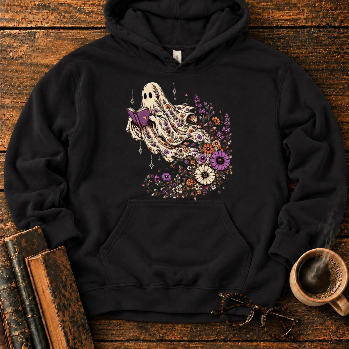 Ghost Reader With Trailing Wildflowers Hoodie in Black – BooksThreads