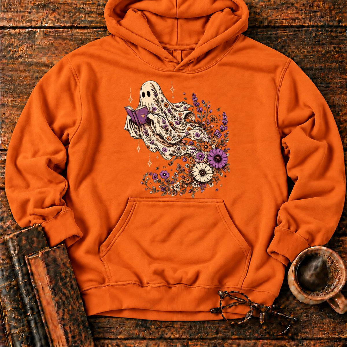 Ghost Reader With Trailing Wildflowers Hoodie in Orange – BooksThreads