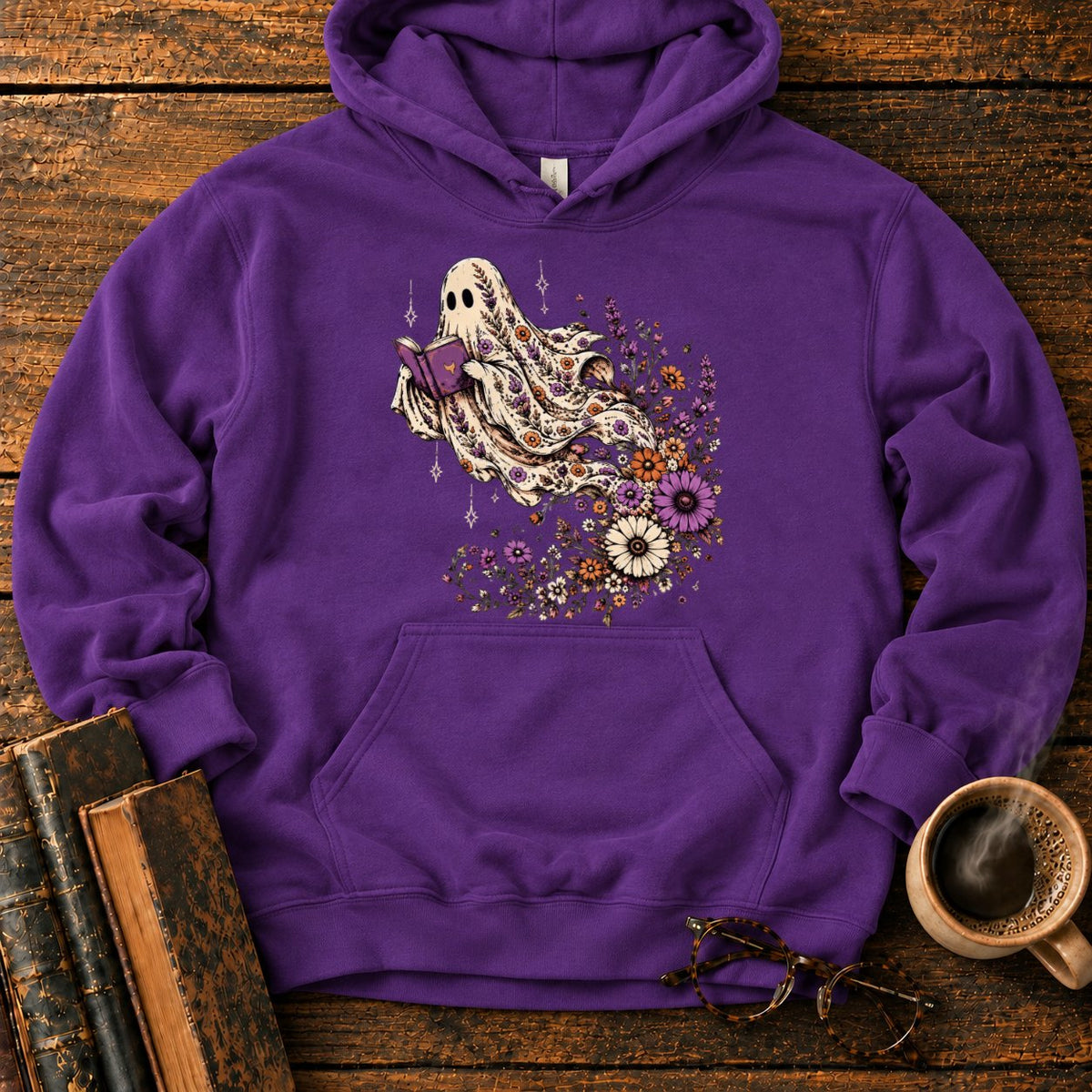 Ghost Reader With Trailing Wildflowers Hoodie in Purple – BooksThreads