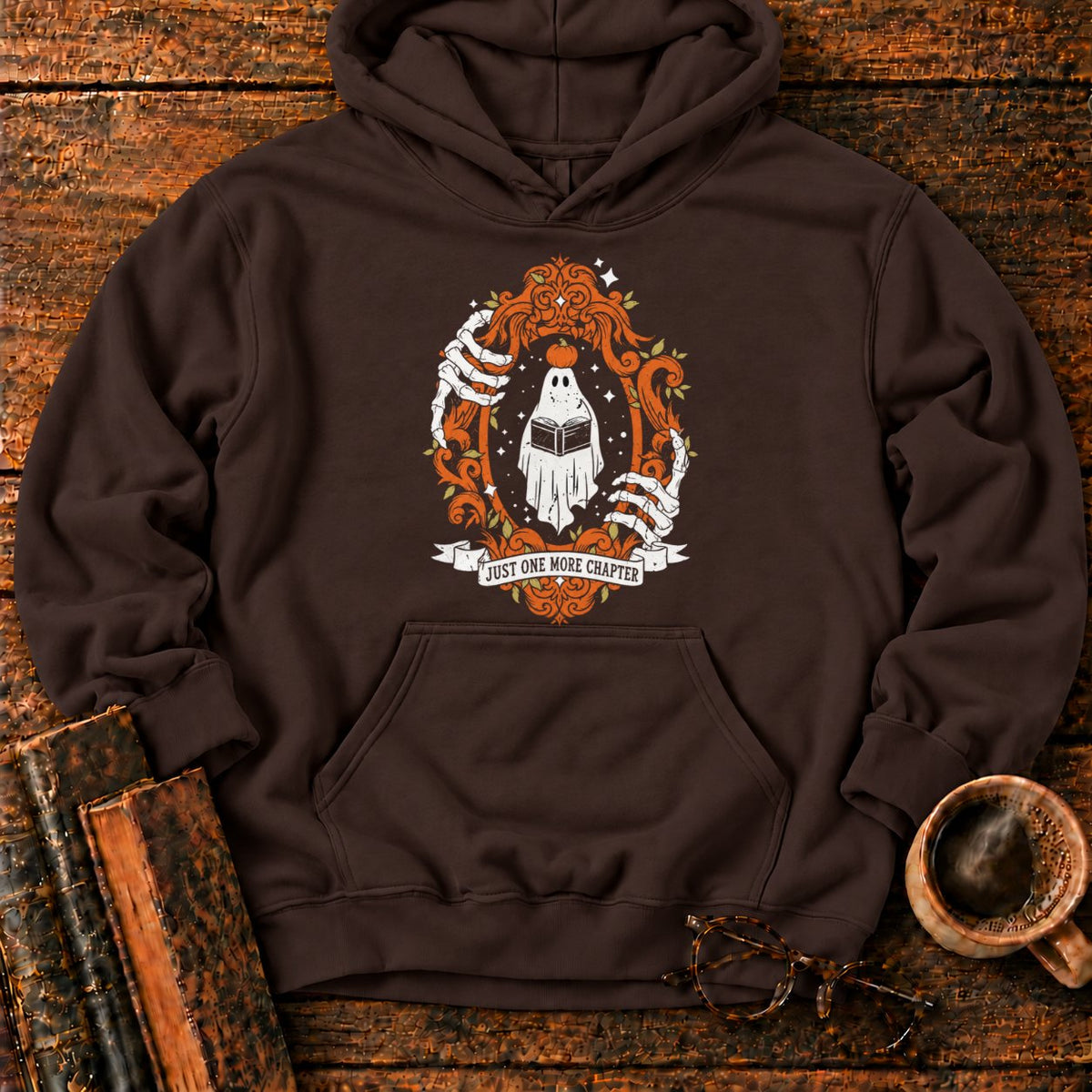 Ghost Reading In A Baroque Frame Hoodie in Dark Chocolate – BooksThreads