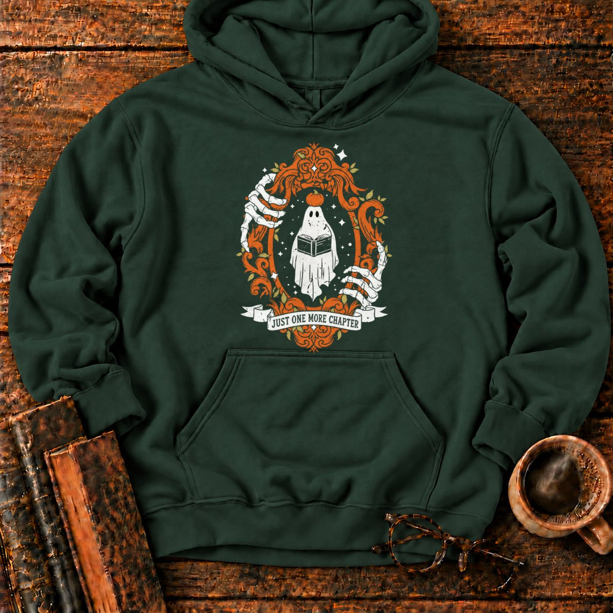 Ghost Reading In A Baroque Frame Hoodie in Forest Green – BooksThreads