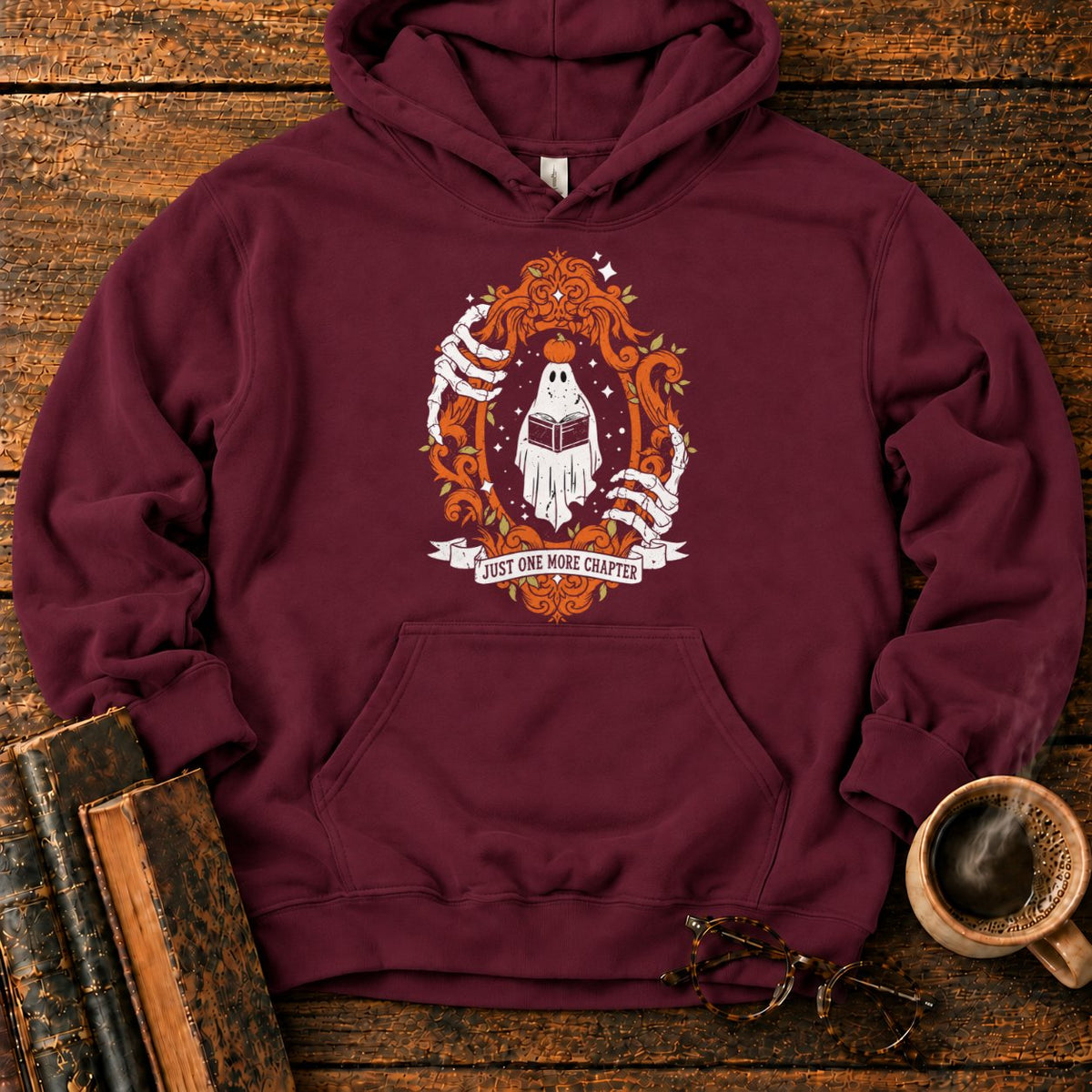 Ghost Reading In A Baroque Frame Hoodie in Maroon – BooksThreads