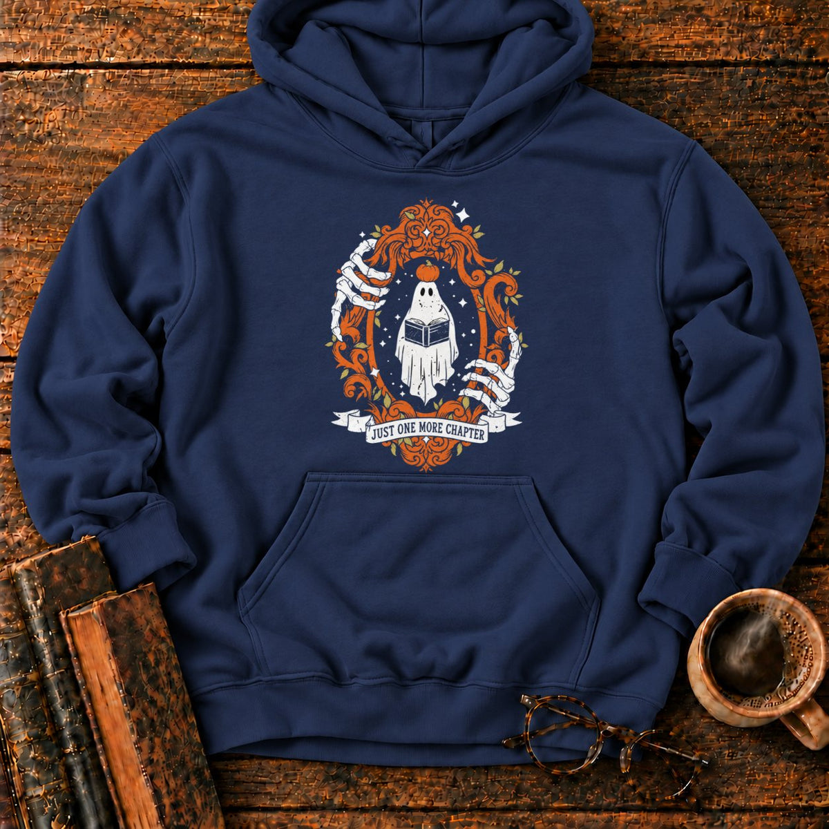 Ghost Reading In A Baroque Frame Hoodie in Navy – BooksThreads