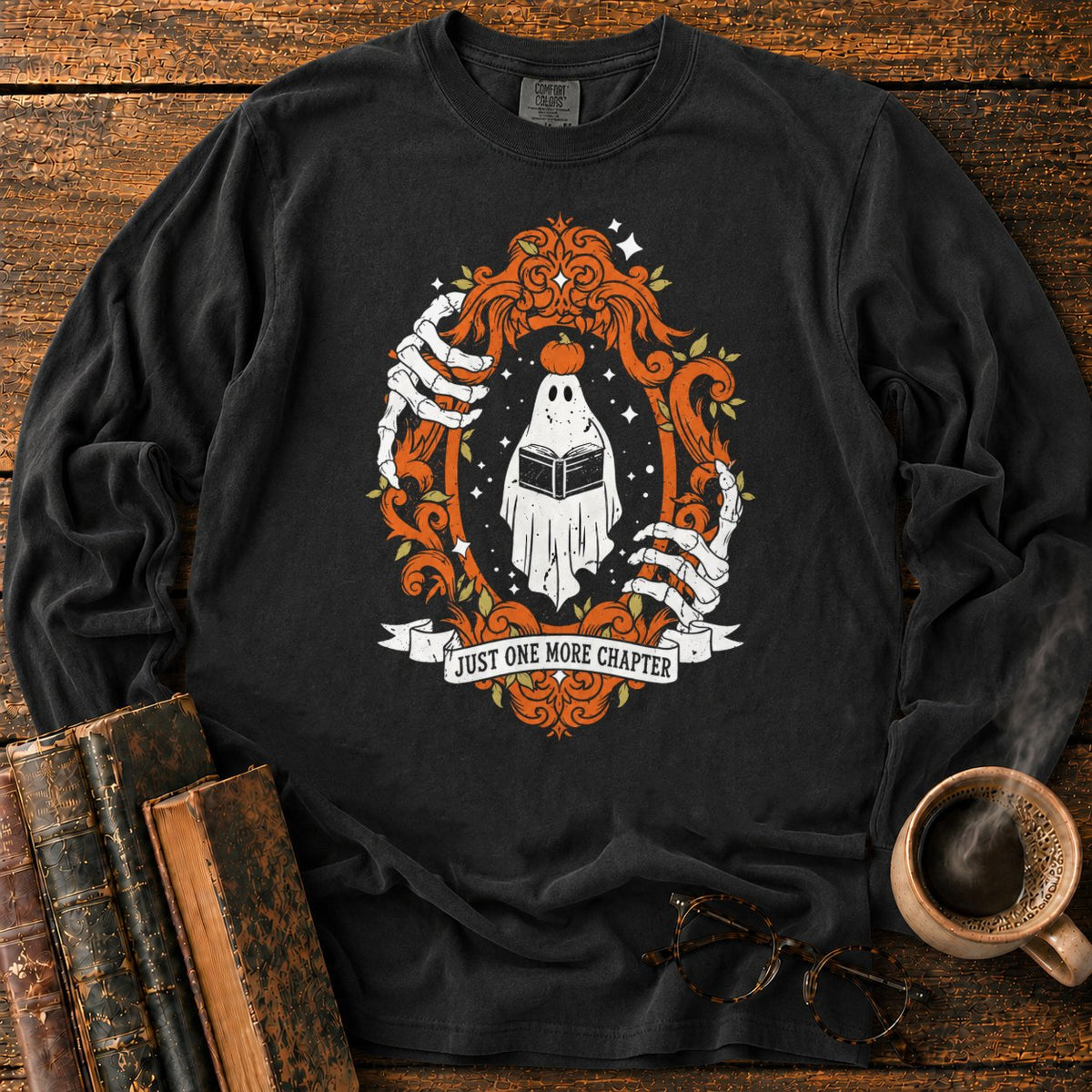 Ghost Reading In A Baroque Frame LS T-Shirt in Black – BooksThreads