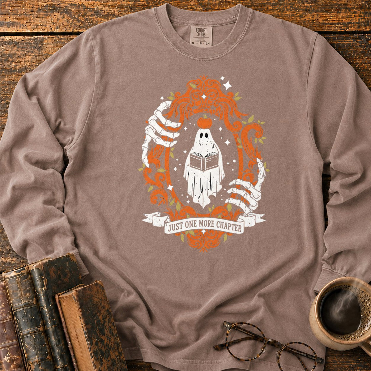 Ghost Reading In A Baroque Frame LS T-Shirt in Espresso – BooksThreads