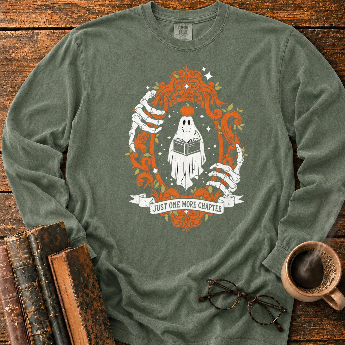 Ghost Reading In A Baroque Frame LS T-Shirt in Hemp – BooksThreads