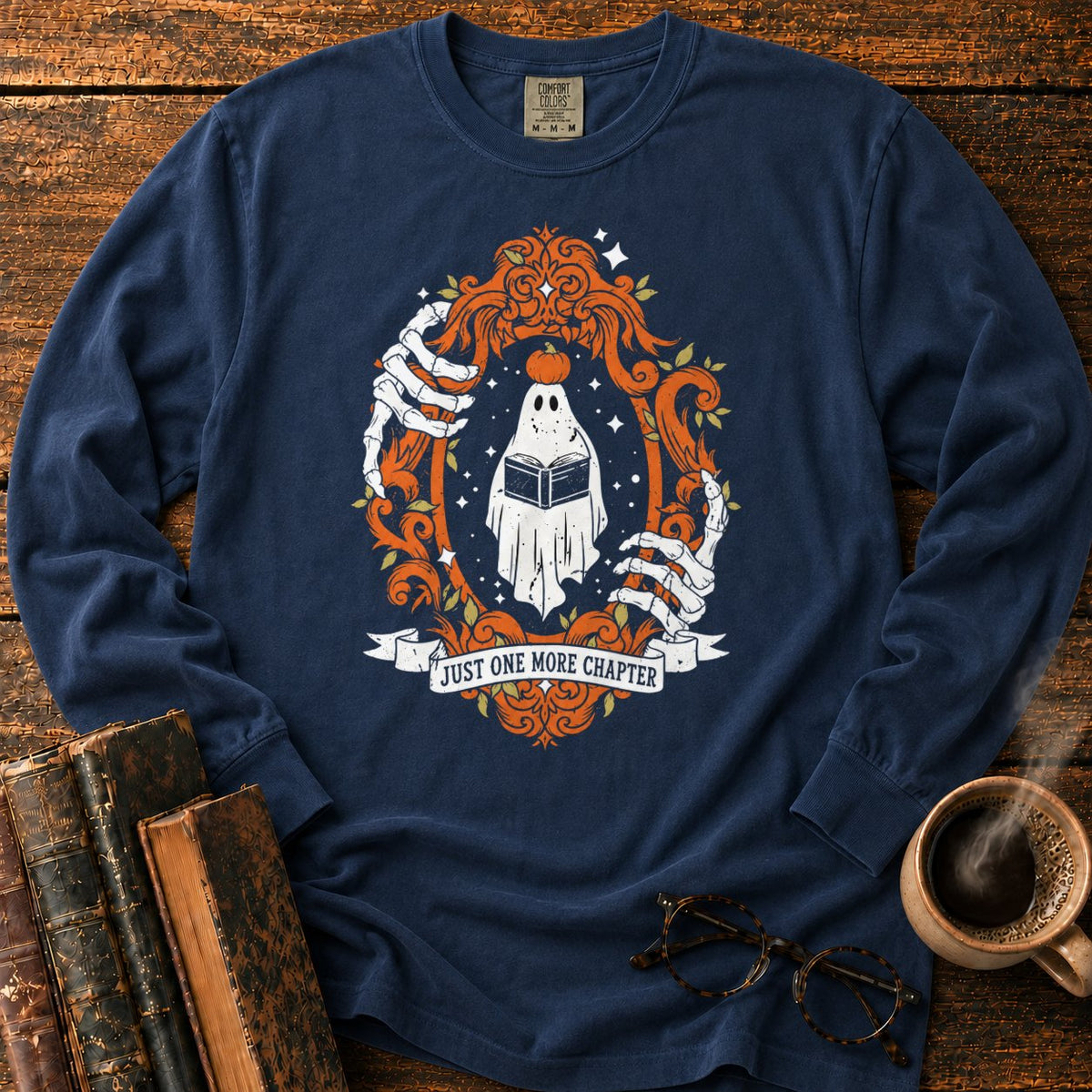 Ghost Reading In A Baroque Frame LS T-Shirt in Midnight – BooksThreads