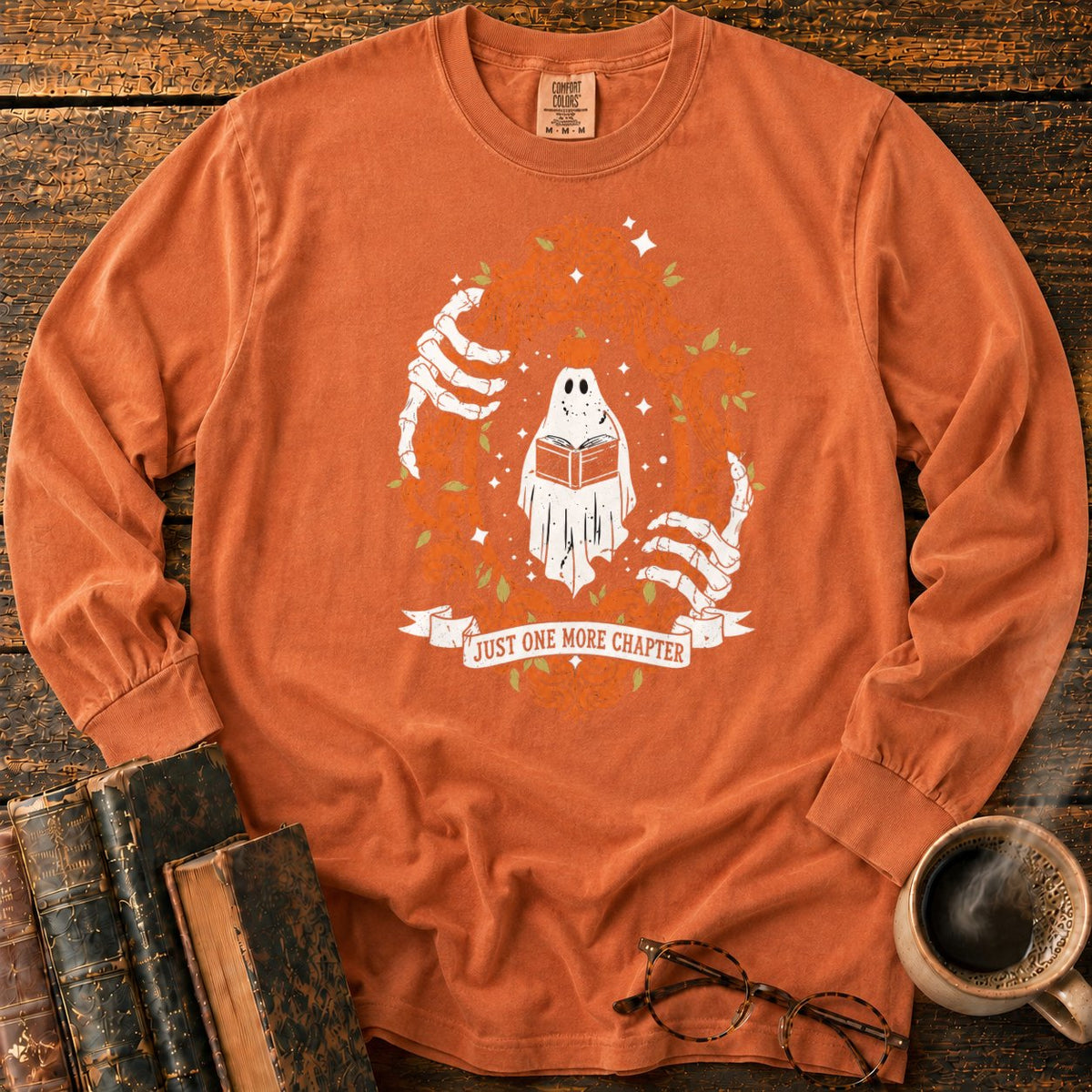 Ghost Reading In A Baroque Frame LS T-Shirt in Yam – BooksThreads