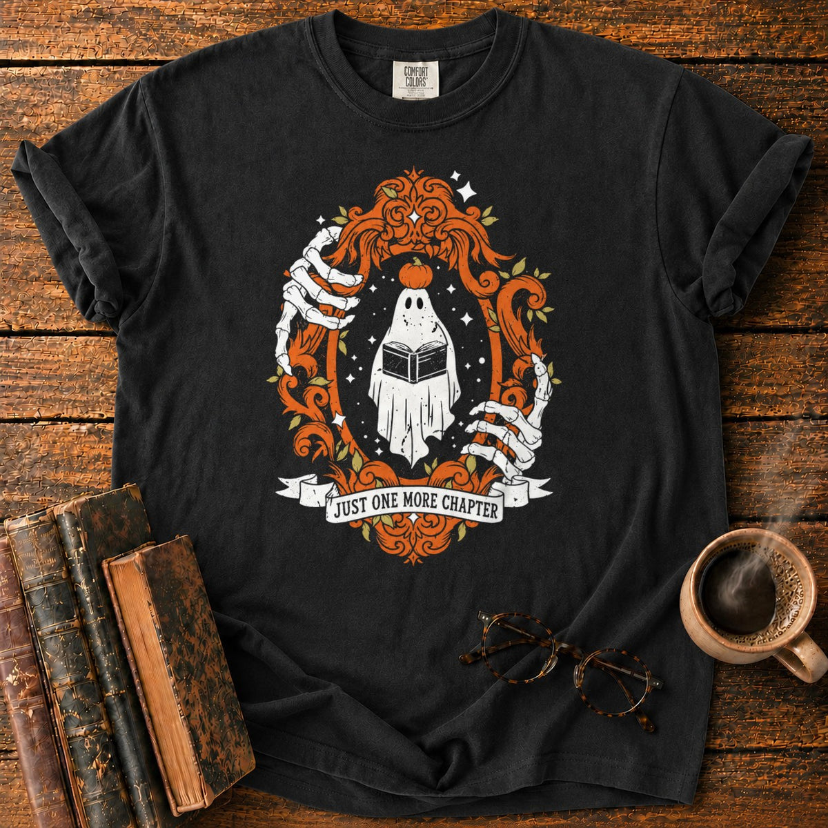 Ghost Reading In A Baroque Frame T-Shirt in Black – BooksThreads