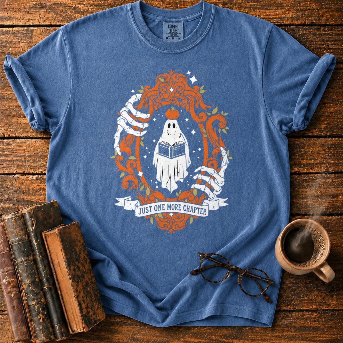 Ghost Reading In A Baroque Frame T-Shirt in Denim – BooksThreads