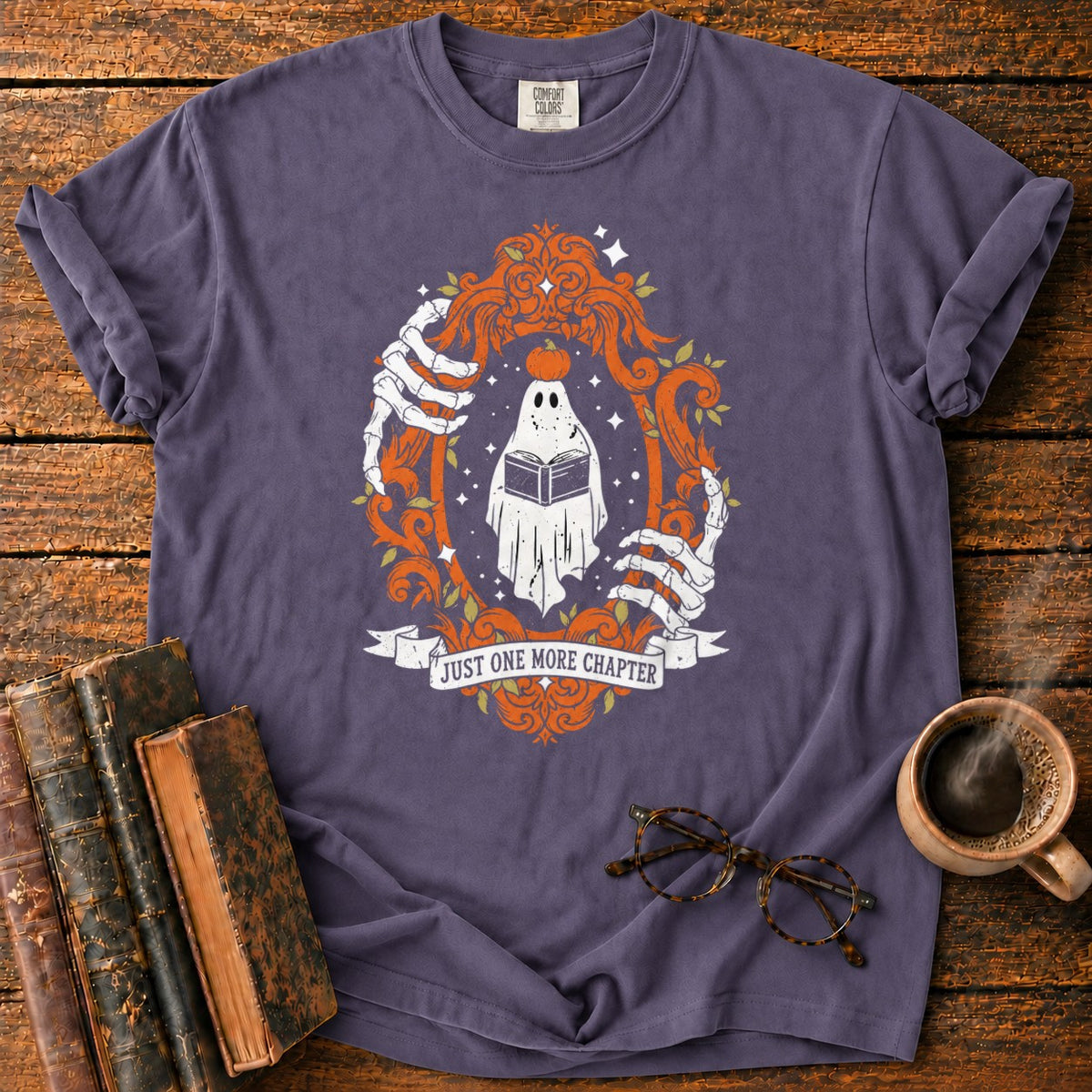 Ghost Reading In A Baroque Frame T-Shirt in Grape – BooksThreads