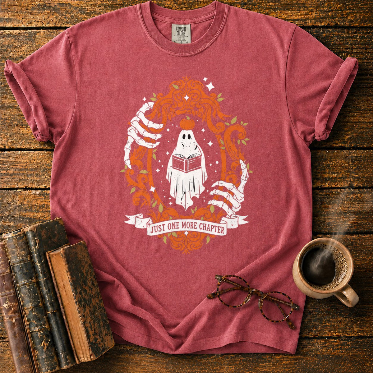 Ghost Reading In A Baroque Frame T-Shirt in Watermelon – BooksThreads