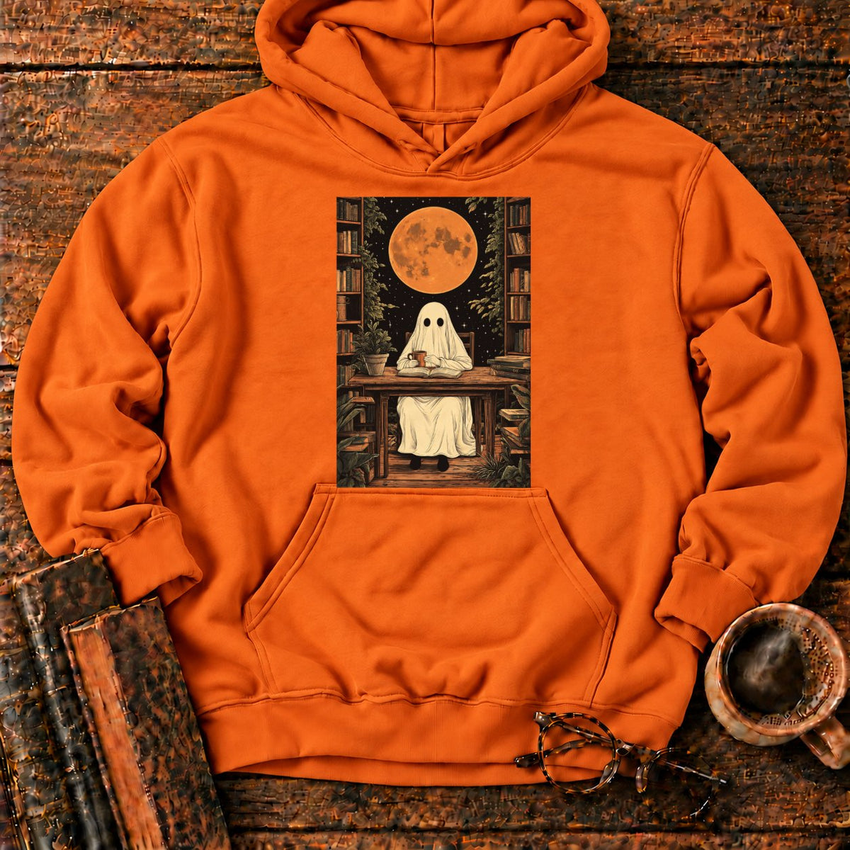 Ghost Reading Moon Library Hoodie in Orange – BooksThreads