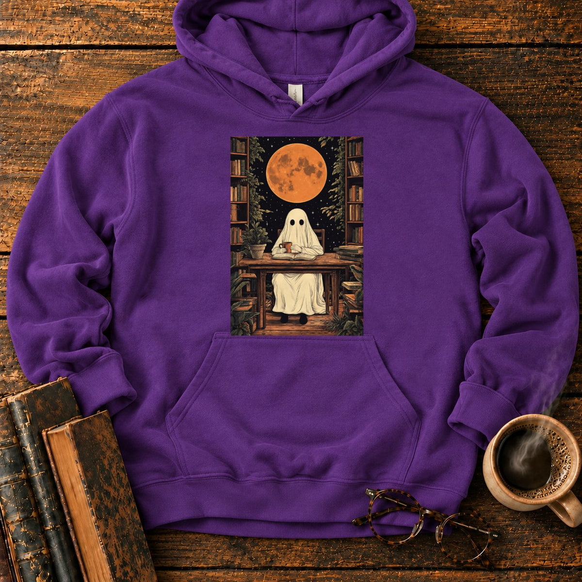 Ghost Reading Moon Library Hoodie in Purple – BooksThreads