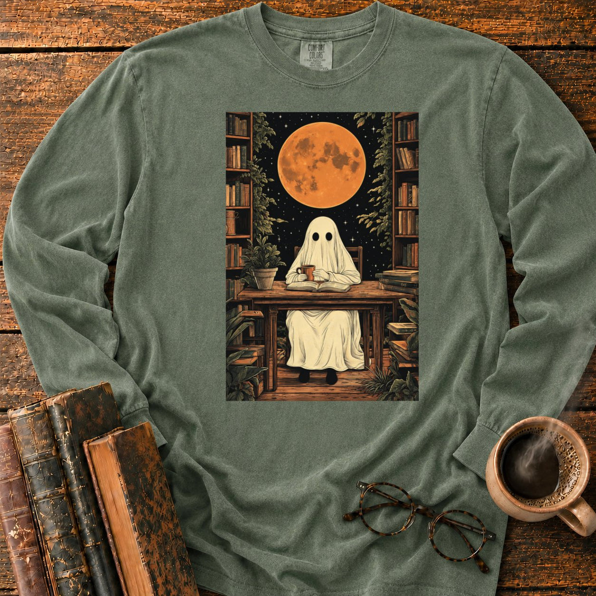 Ghost Reading Moon Library LS T-Shirt in Hemp – BooksThreads