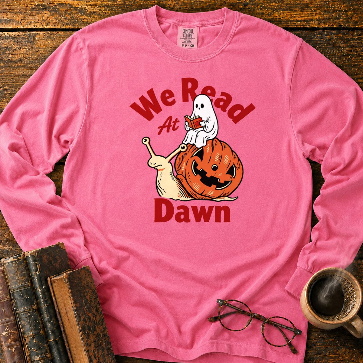 Ghost Reading On Pumpkin Snail LS T-Shirt in Blossom – BooksThreads