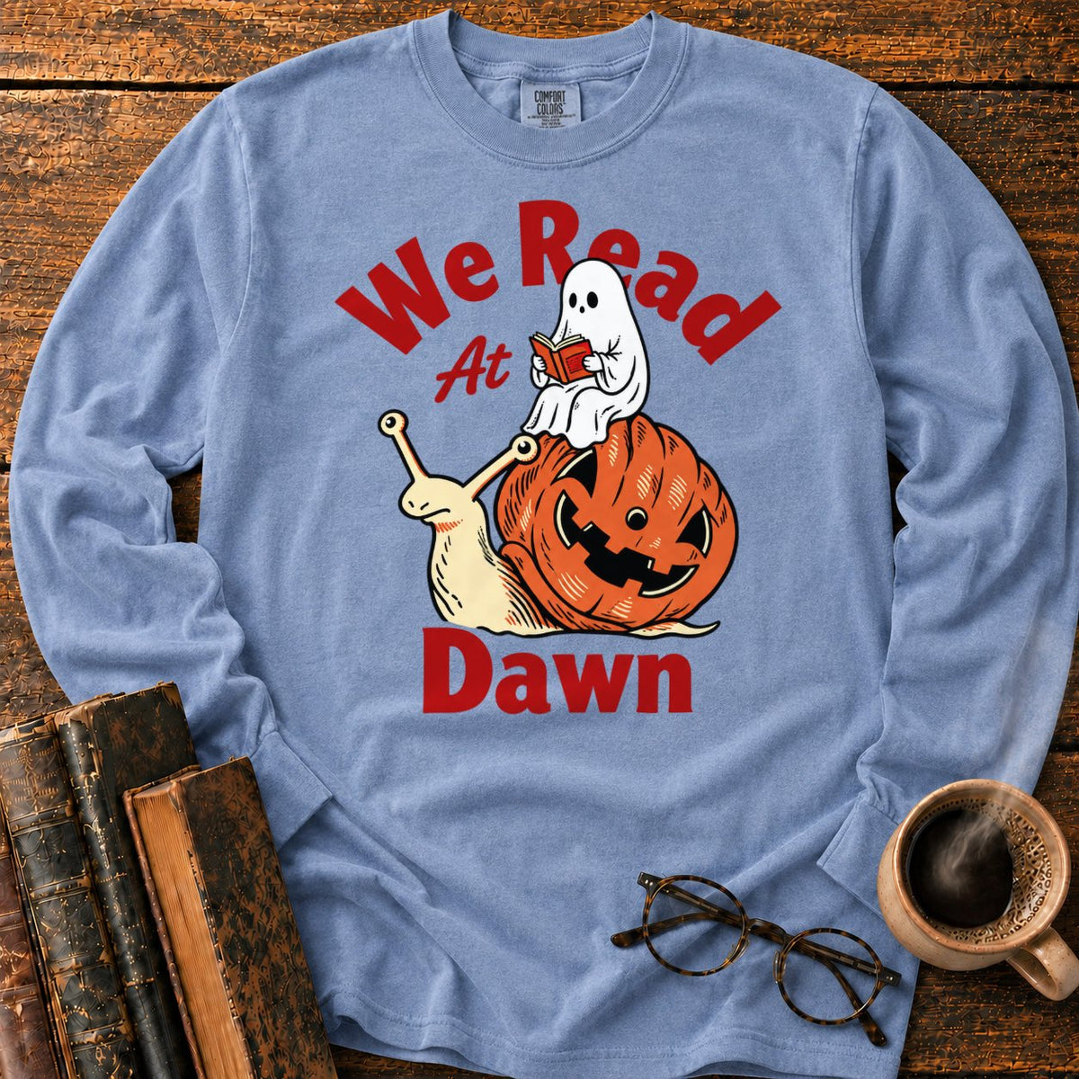 Ghost Reading On Pumpkin Snail LS T-Shirt in Blue Jean – BooksThreads