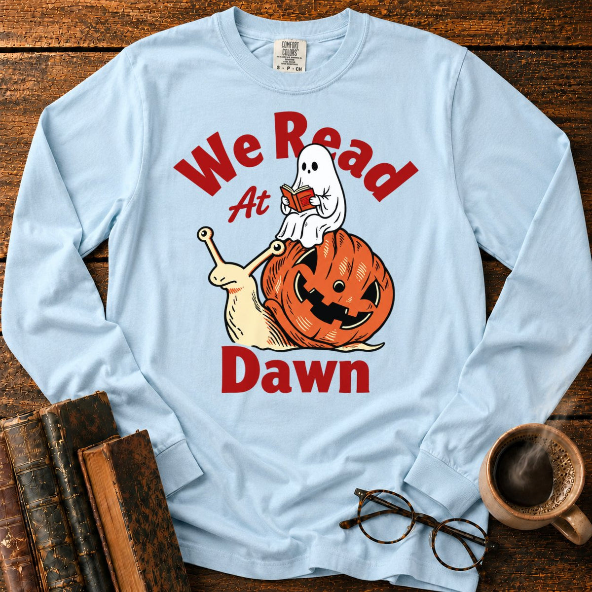 Ghost Reading On Pumpkin Snail LS T-Shirt in Chambray – BooksThreads