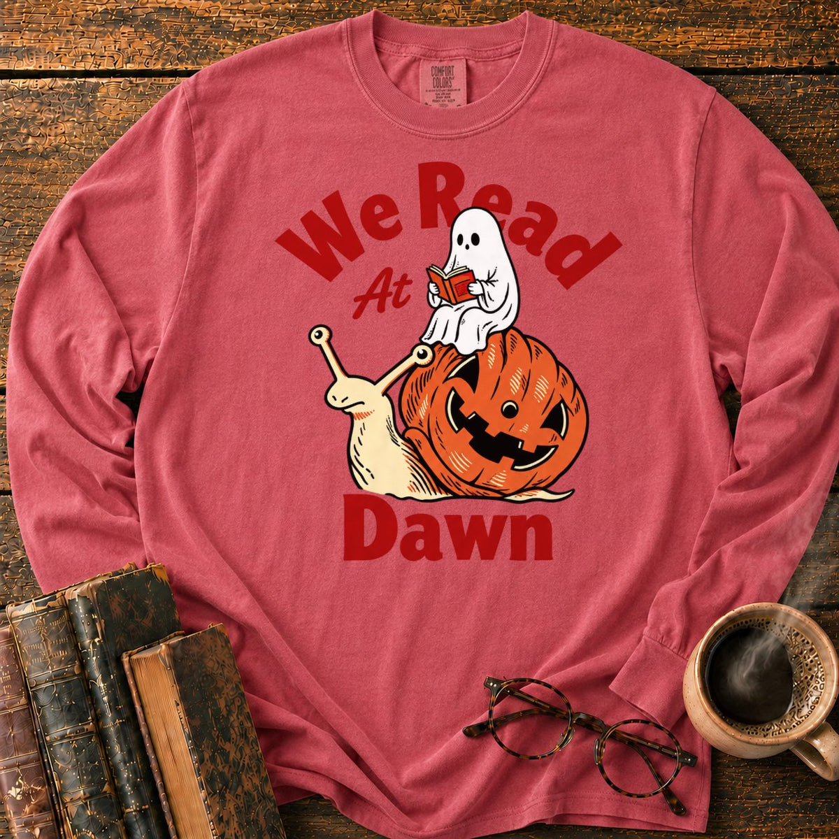 Ghost Reading On Pumpkin Snail LS T-Shirt in Crimson – BooksThreads