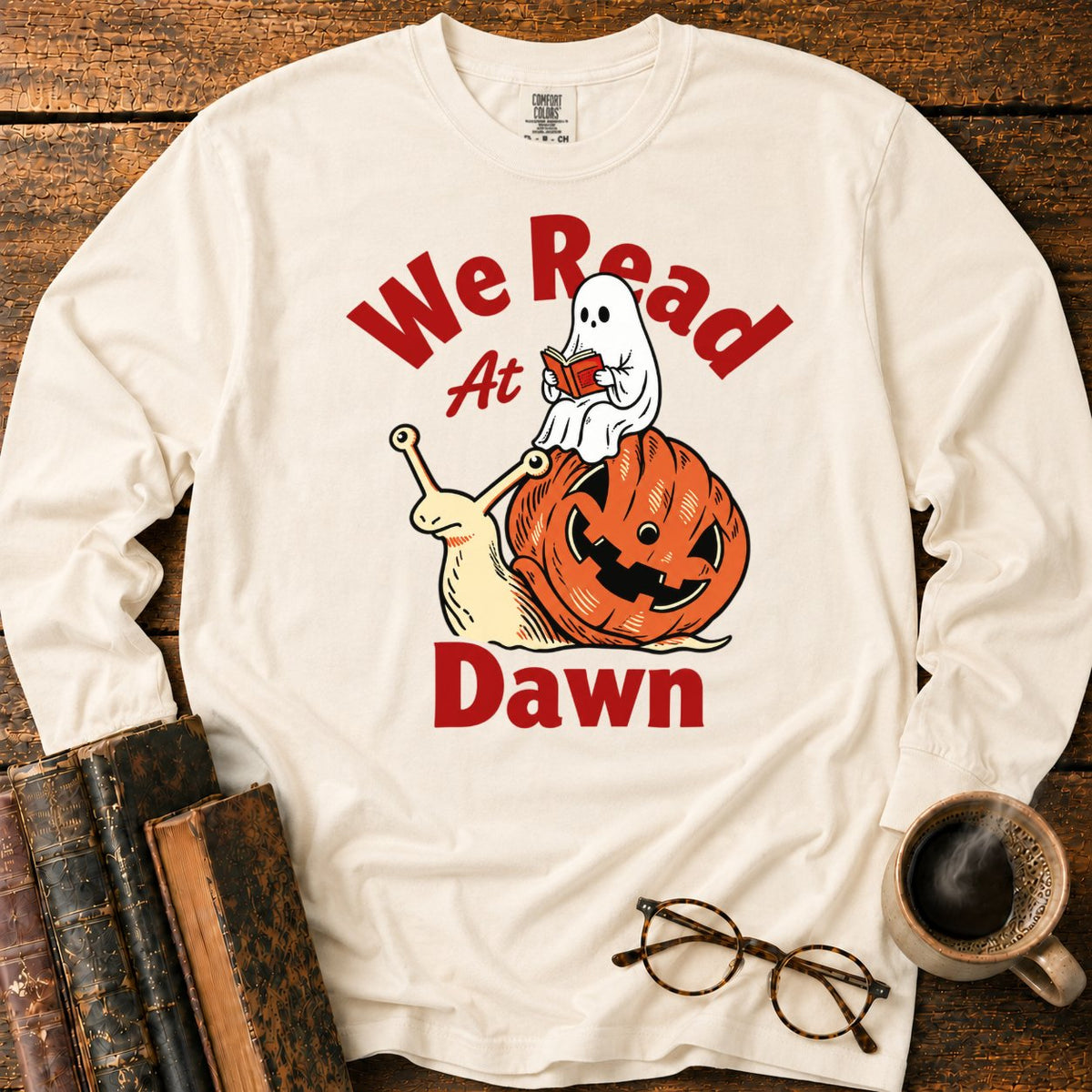 Ghost Reading On Pumpkin Snail LS T-Shirt in Ivory – BooksThreads