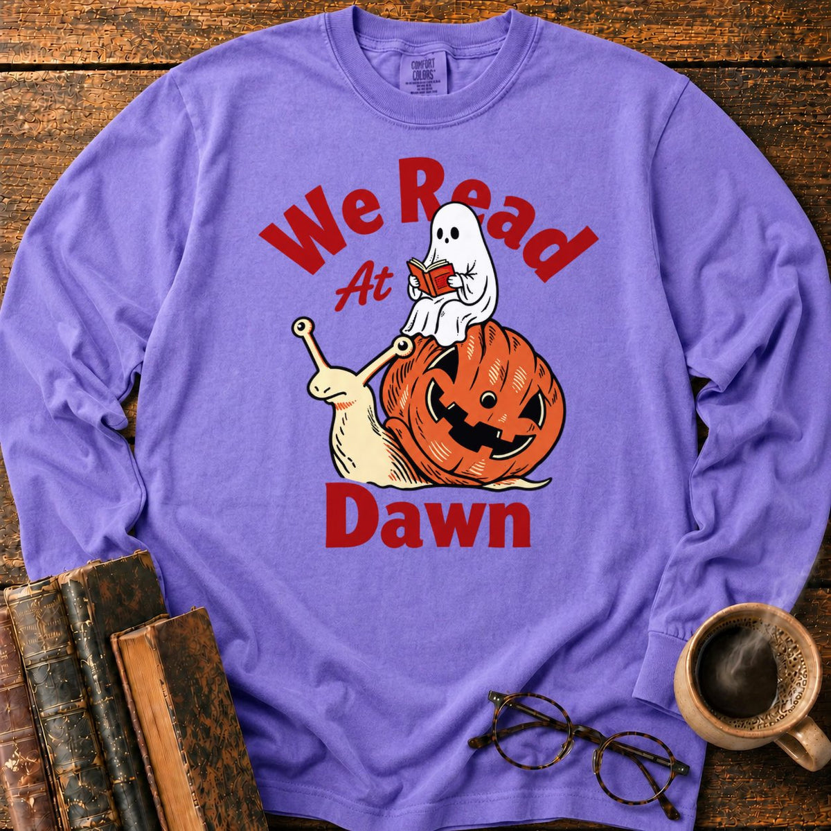 Ghost Reading On Pumpkin Snail LS T-Shirt in Violet – BooksThreads