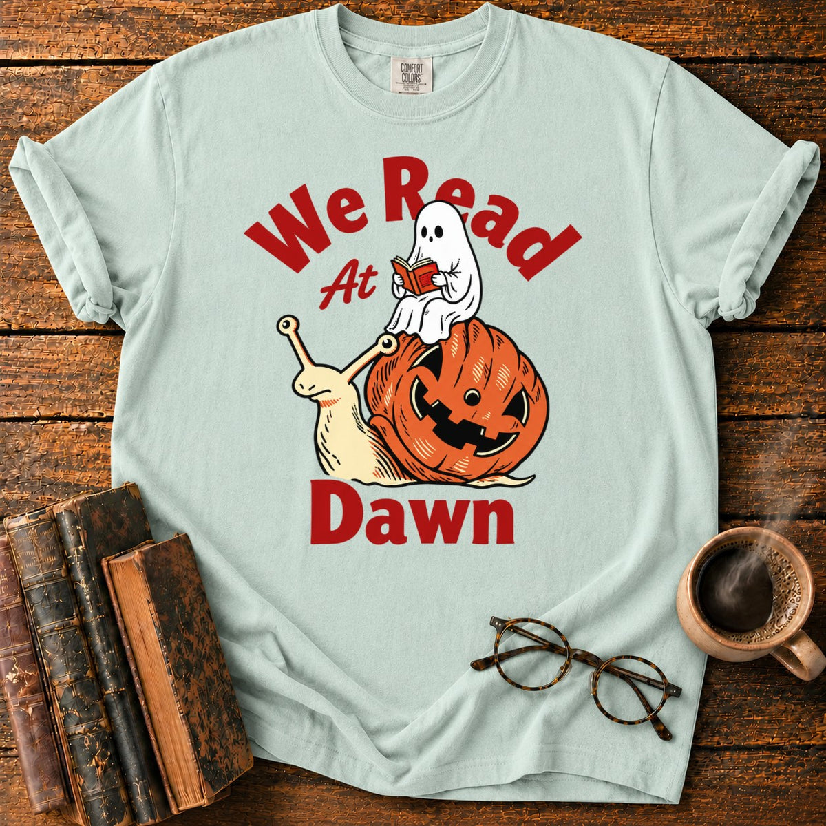 Ghost Reading On Pumpkin Snail T-Shirt in Bay – BooksThreads