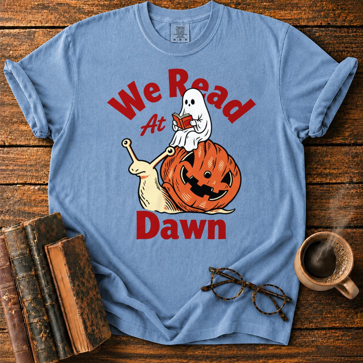 Ghost Reading On Pumpkin Snail T-Shirt in Blue Jean – BooksThreads