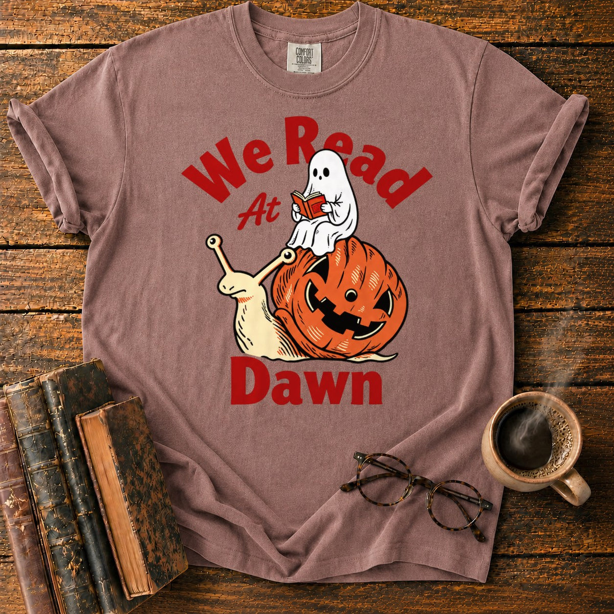 Ghost Reading On Pumpkin Snail T-Shirt in Espresso – BooksThreads