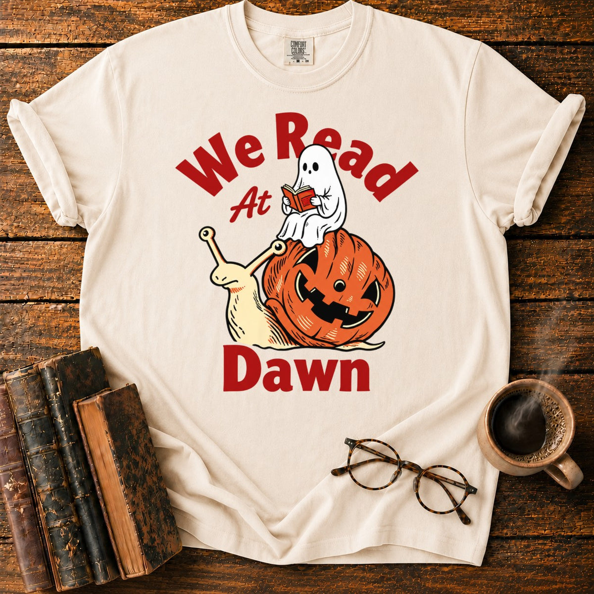 Ghost Reading On Pumpkin Snail T-Shirt in Ivory – BooksThreads