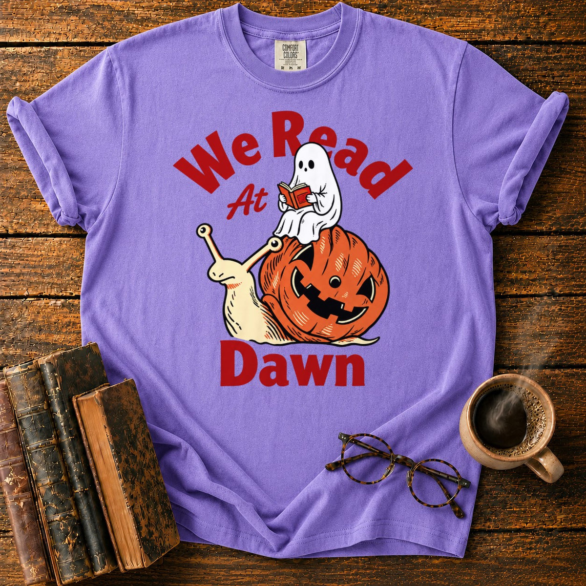 Ghost Reading On Pumpkin Snail T-Shirt in Violet – BooksThreads