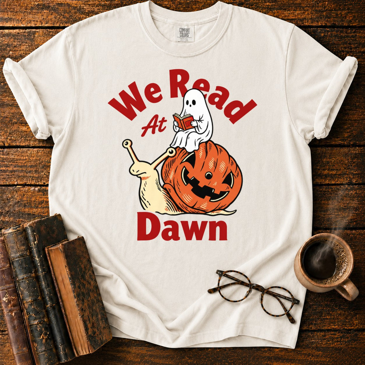 Ghost Reading On Pumpkin Snail T-Shirt in White – BooksThreads