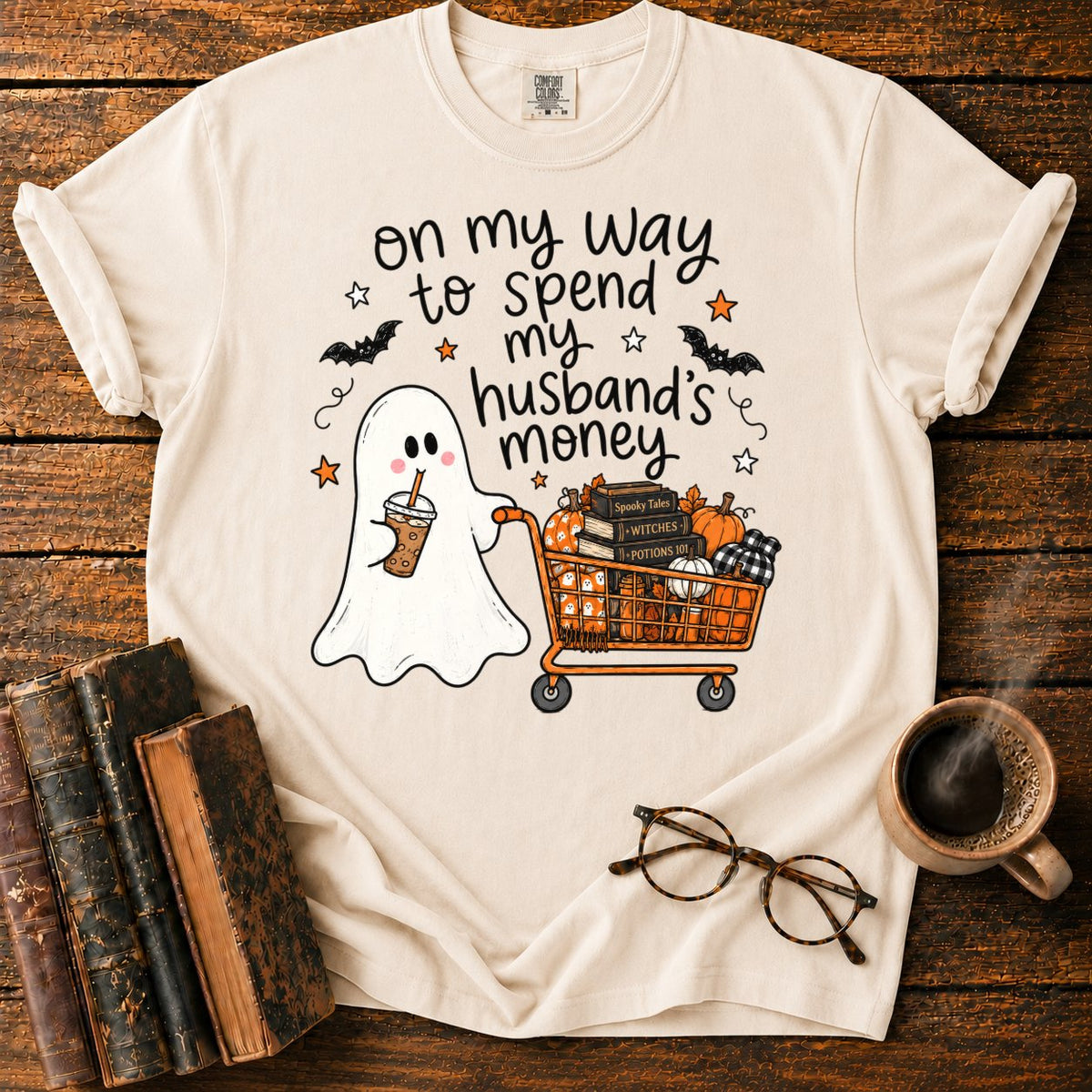 Ghost’s Halloween Shopping Spree T-Shirt in Ivory – BooksThreads