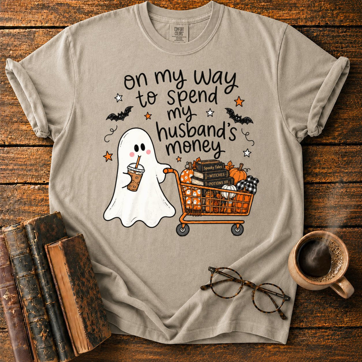 Ghost’s Halloween Shopping Spree T-Shirt in Khaki – BooksThreads