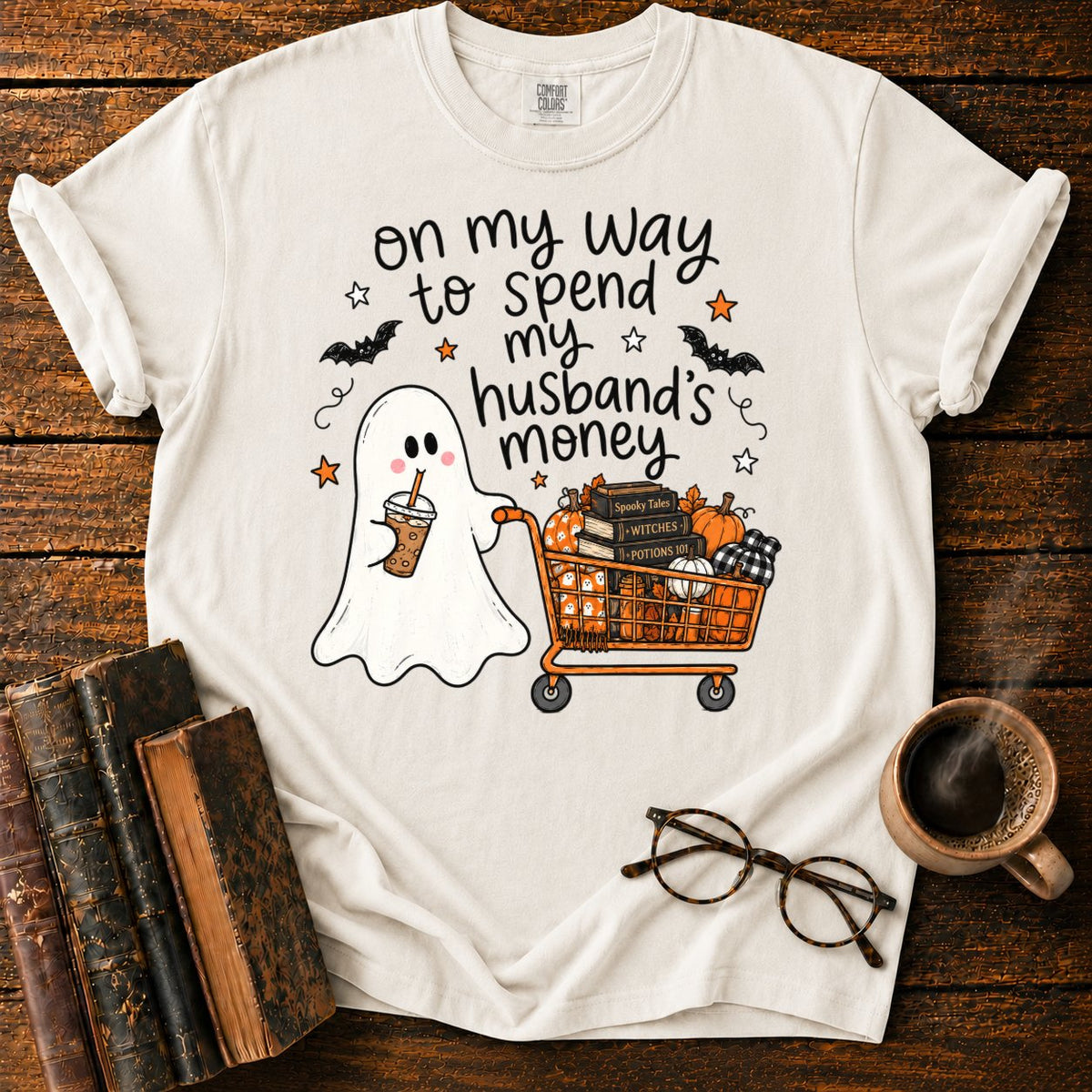 Ghost’s Halloween Shopping Spree T-Shirt in White – BooksThreads