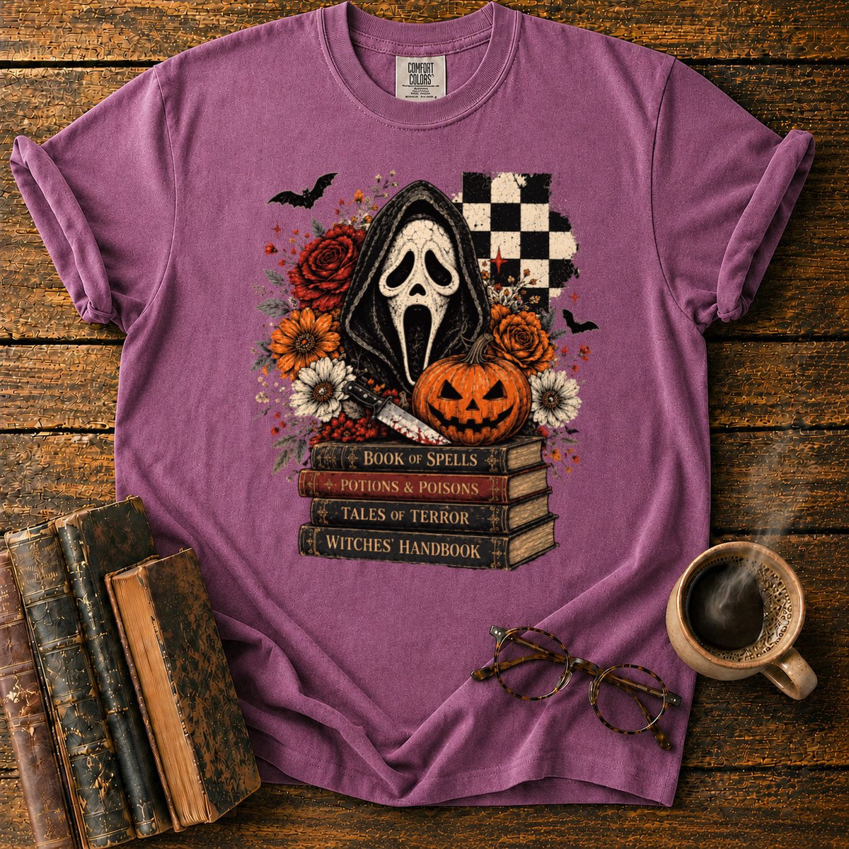 Ghostface Halloween Still Life T-Shirt in Berry – BooksThreads