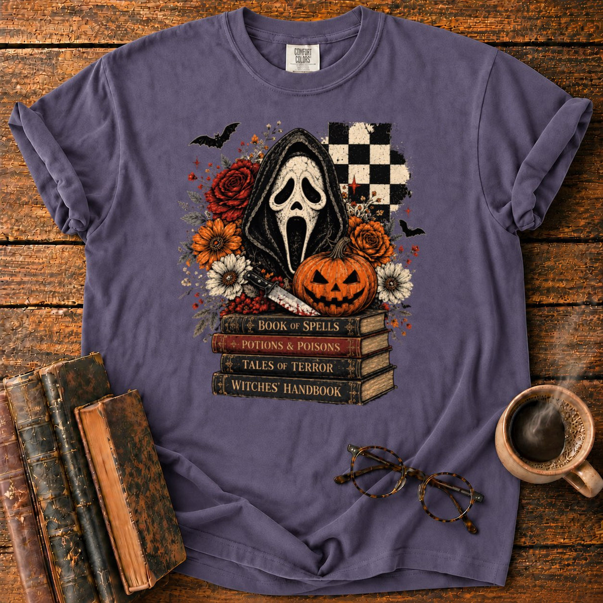 Ghostface Halloween Still Life T-Shirt in Grape – BooksThreads