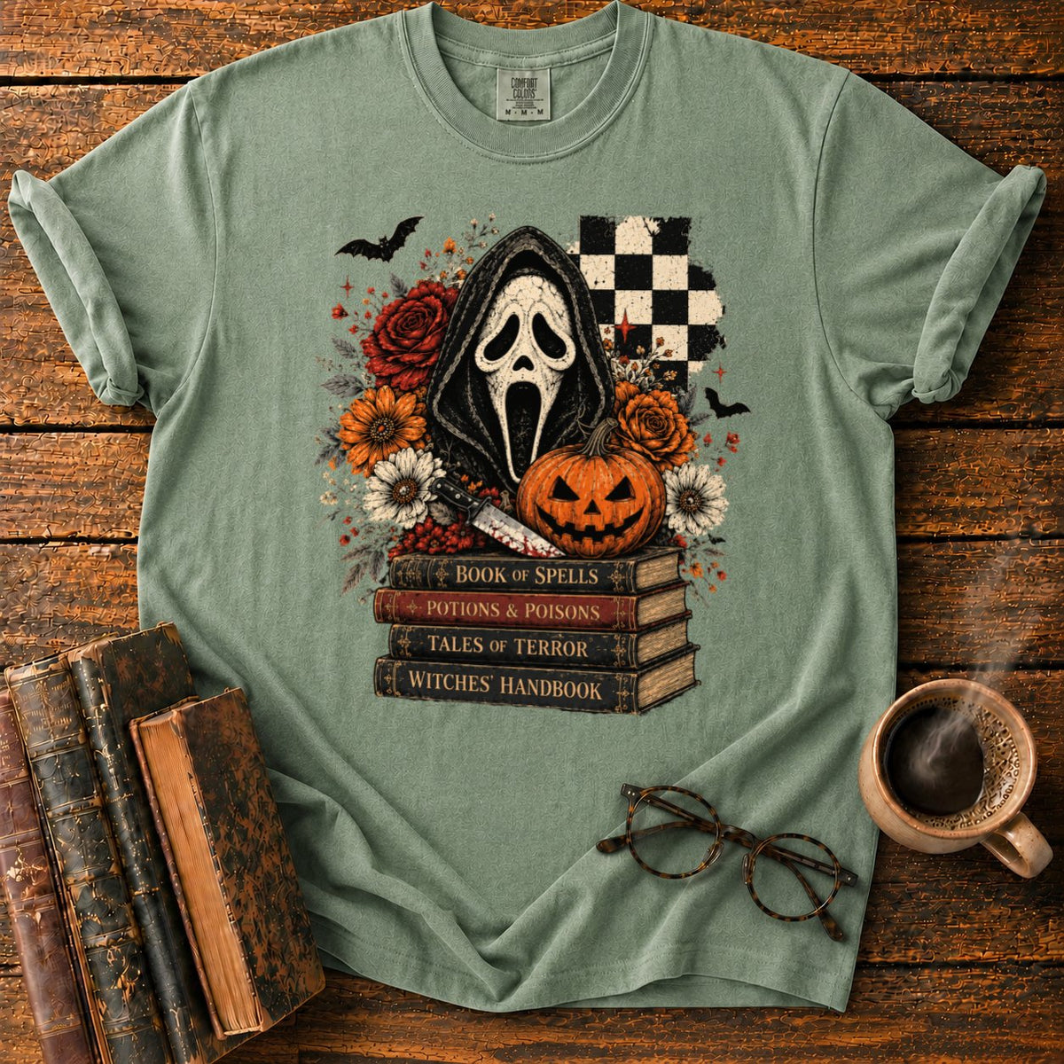 Ghostface Halloween Still Life T-Shirt in Moss – BooksThreads