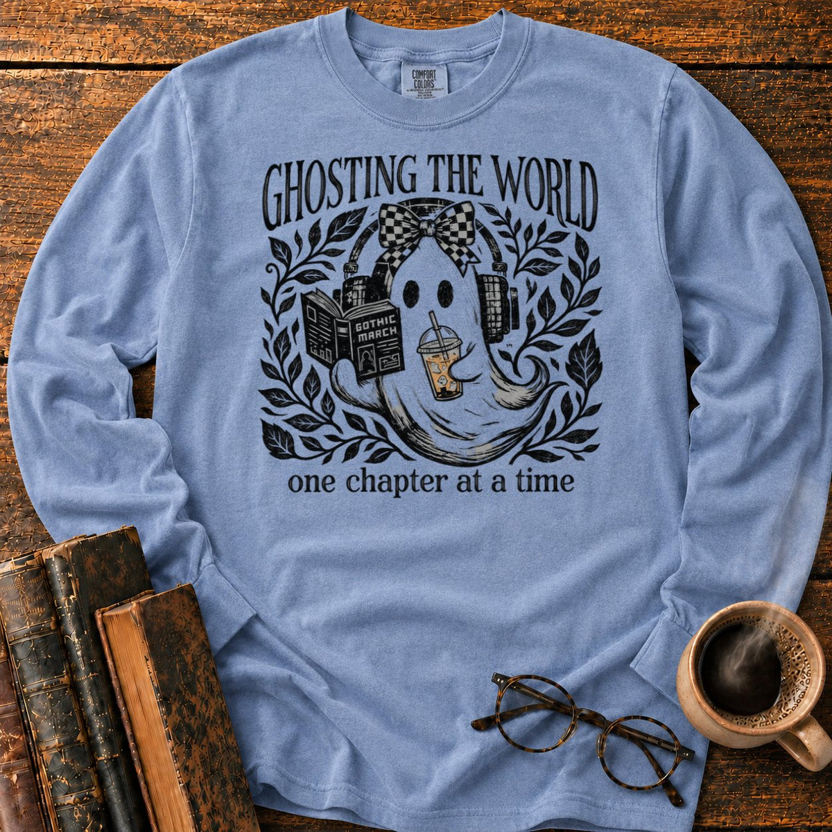 Ghosting The World, One Chapter LS T-Shirt in Blue Jean – BooksThreads